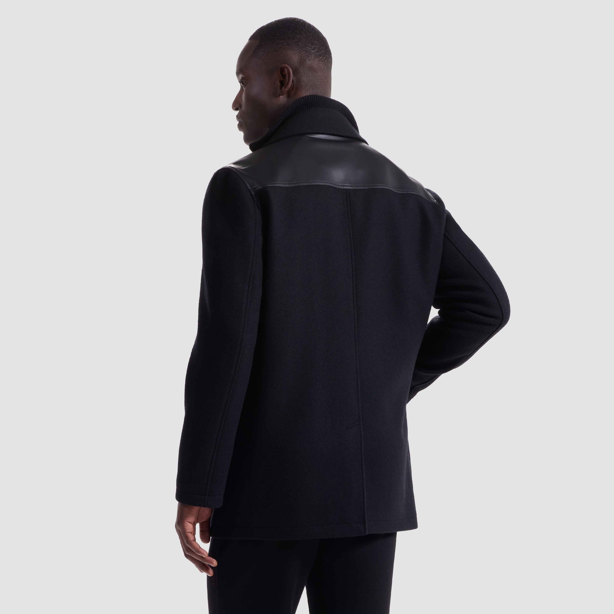 Tweed Peacoat With Leather Trim