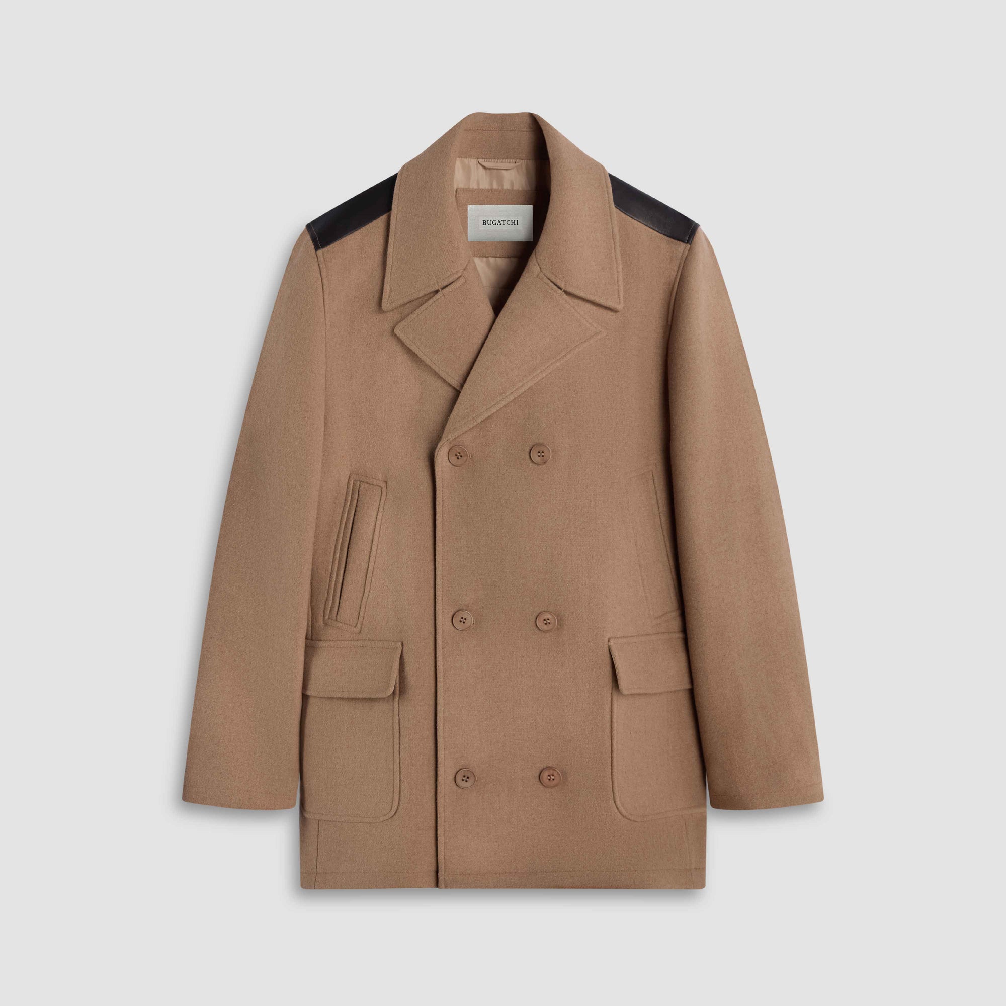 Tweed Peacoat With Leather Trim