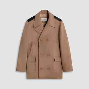 Tweed Peacoat With Leather Trim