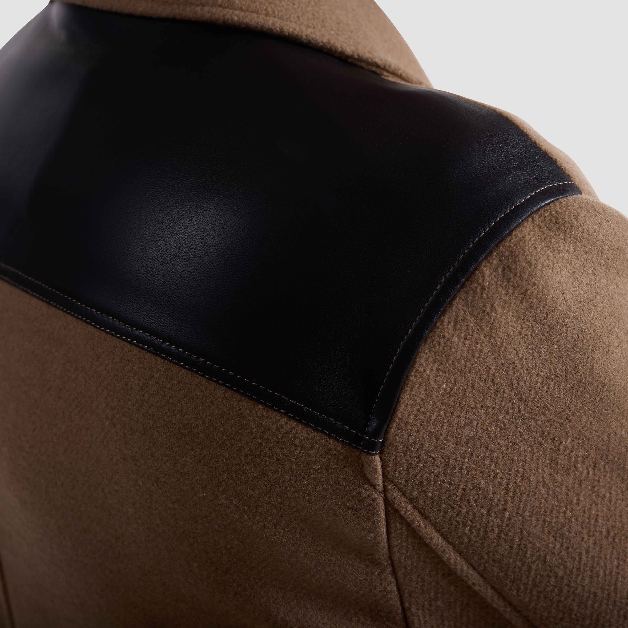 Tweed Peacoat With Leather Trim