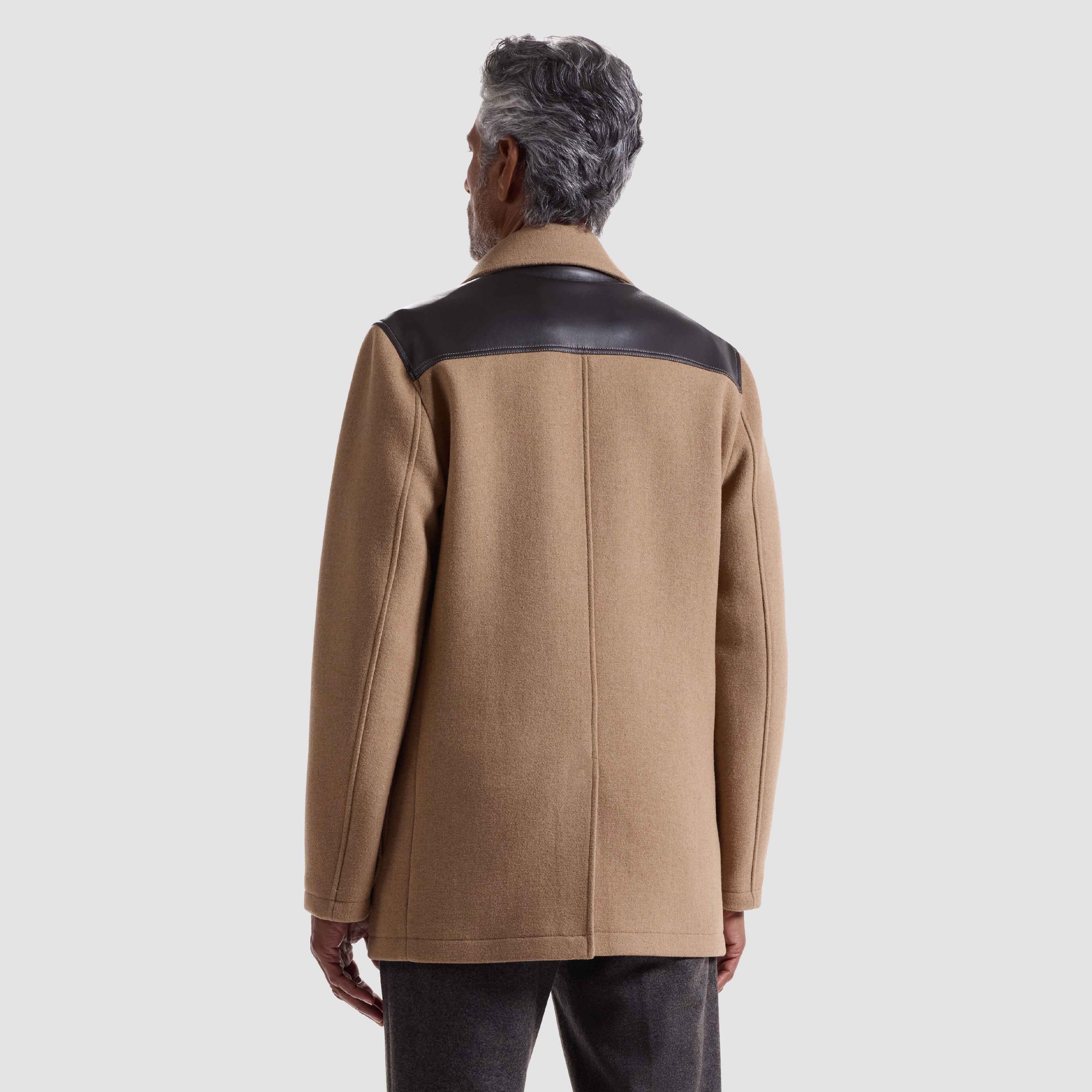 Tweed Peacoat With Leather Trim