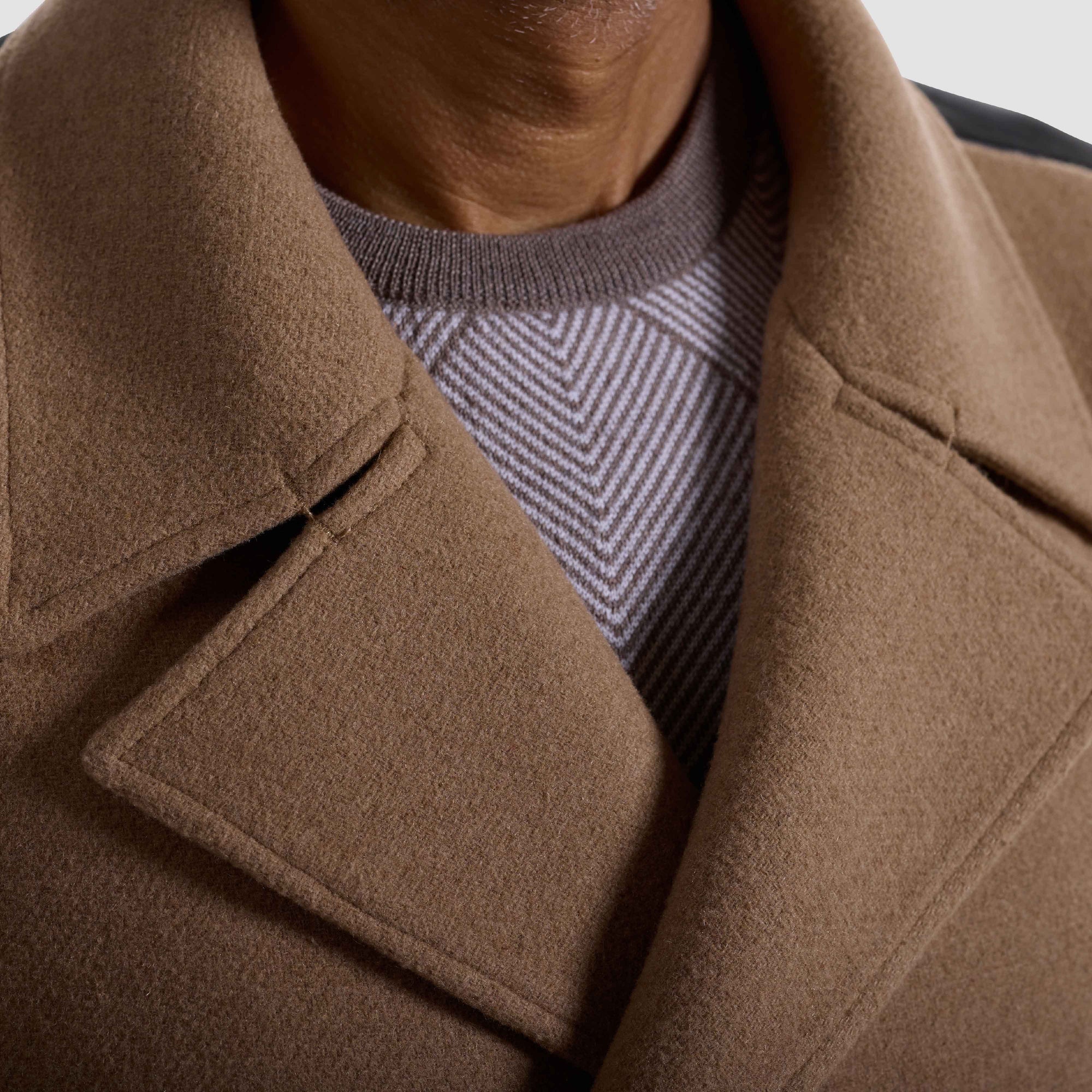 Tweed Peacoat With Leather Trim