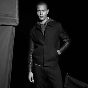 Tweed Blouson With Leather Sleeves