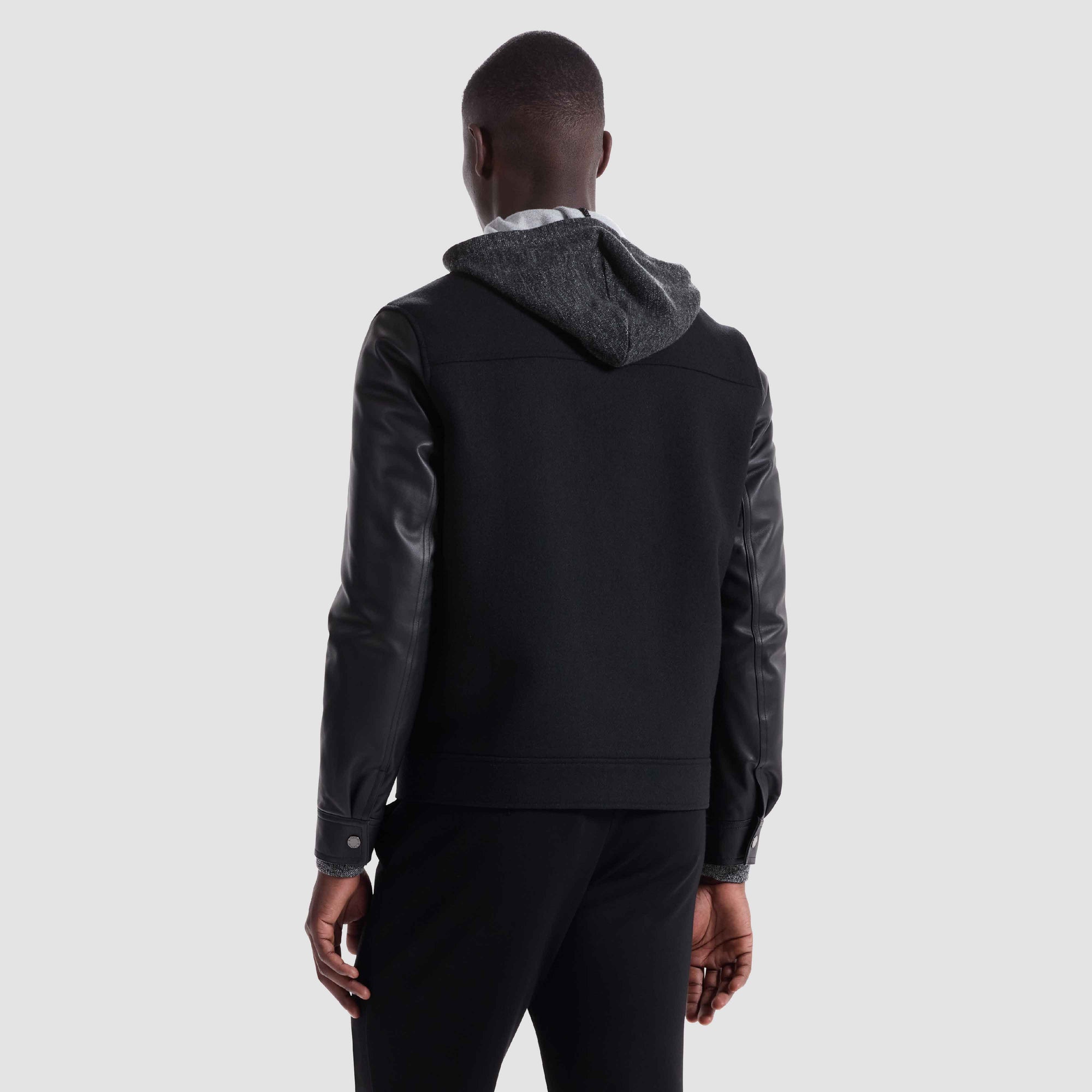 Tweed Blouson With Leather Sleeves