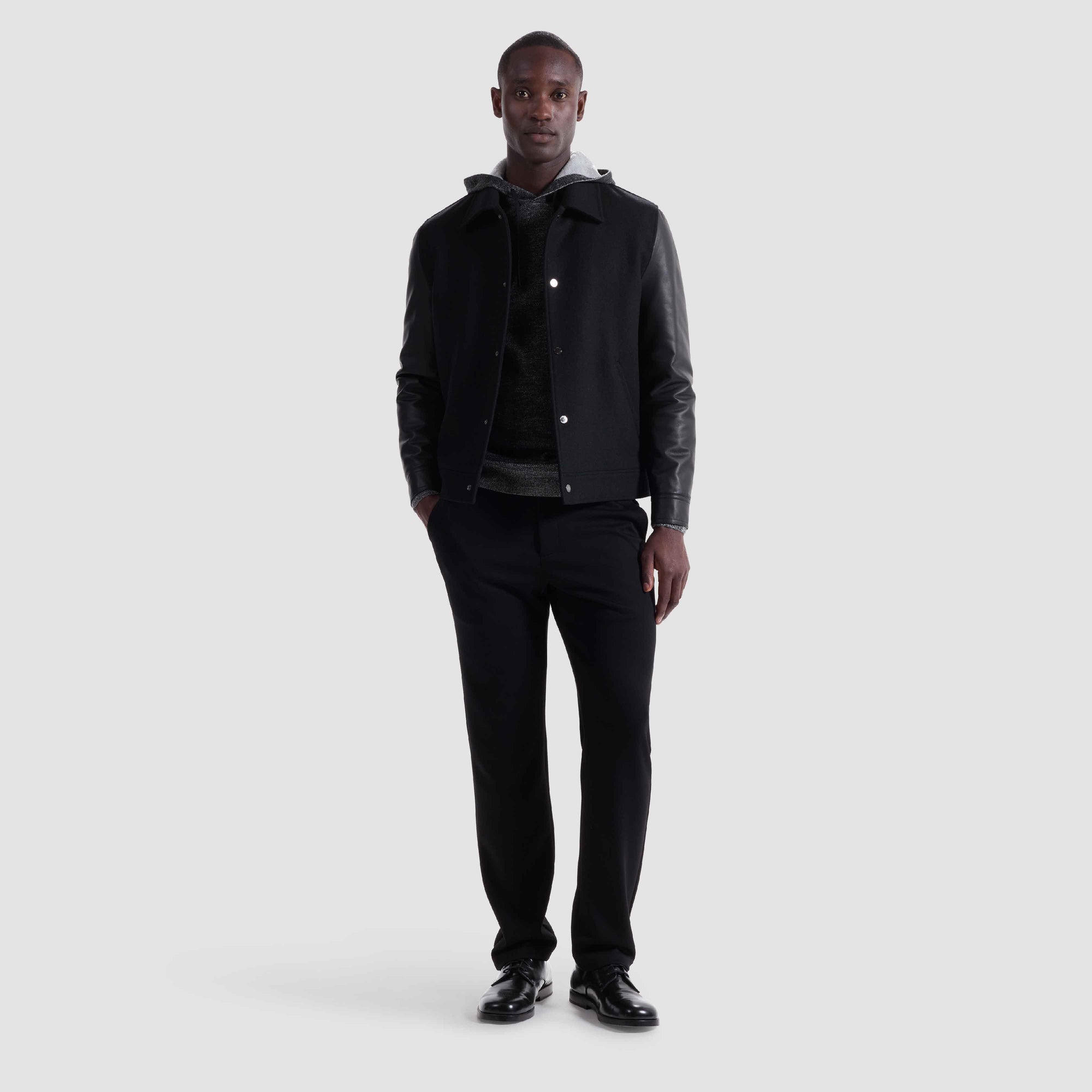 Tweed Blouson With Leather Sleeves