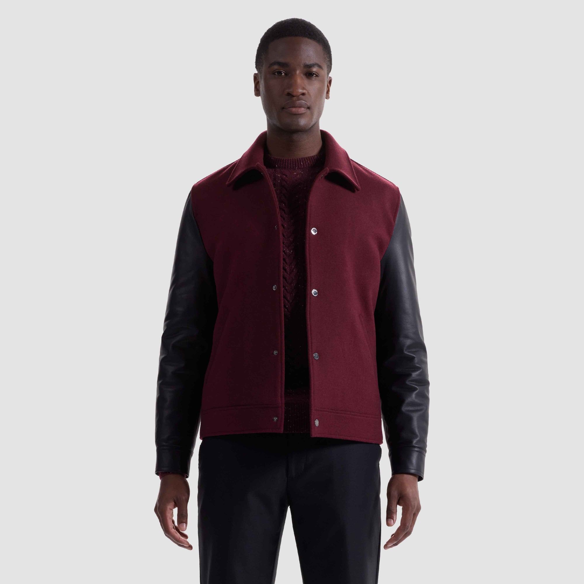 Tweed Blouson With Leather Sleeves