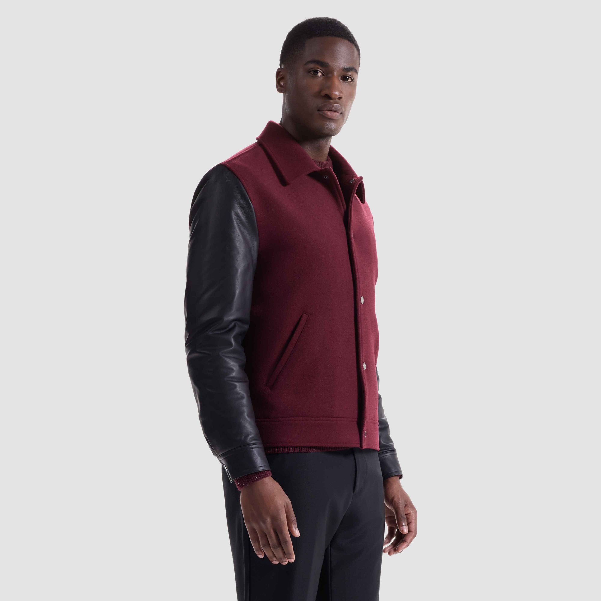 Tweed Blouson With Leather Sleeves