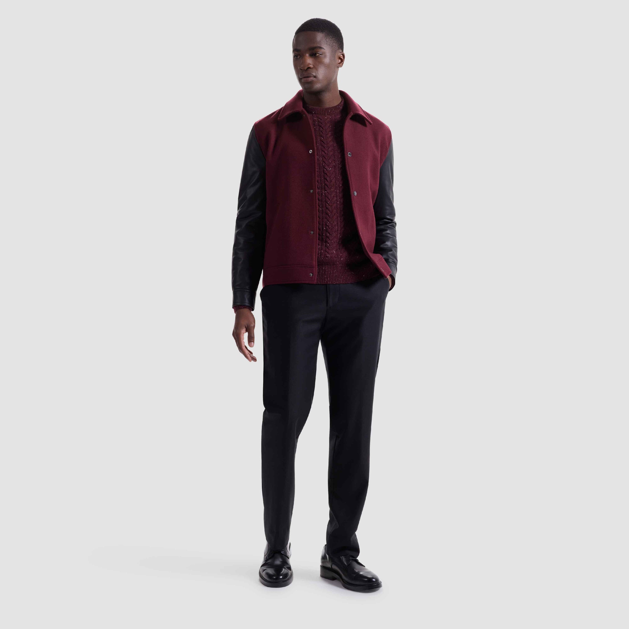 Tweed Blouson With Leather Sleeves