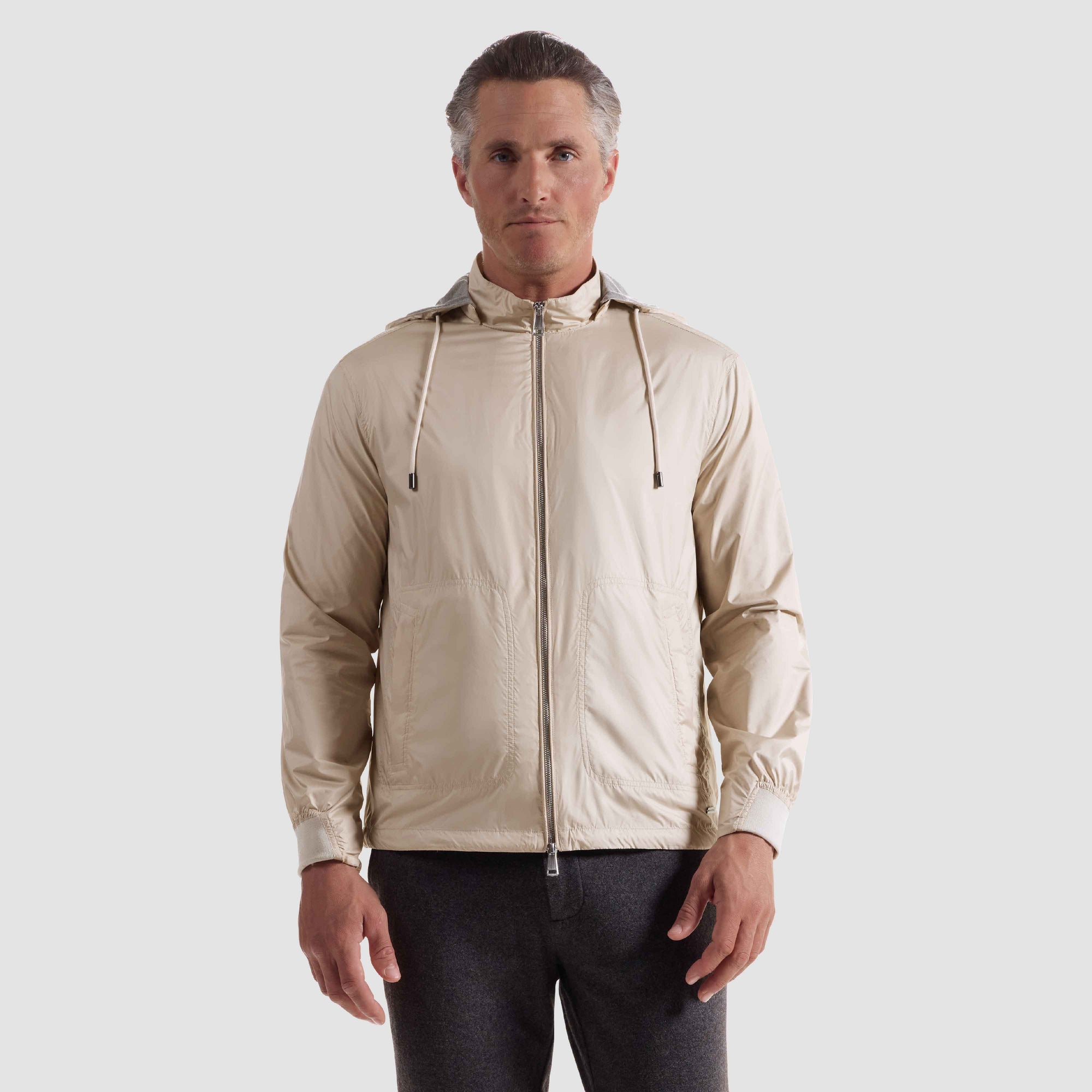 Nylon Windbreaker With Detachable Hood