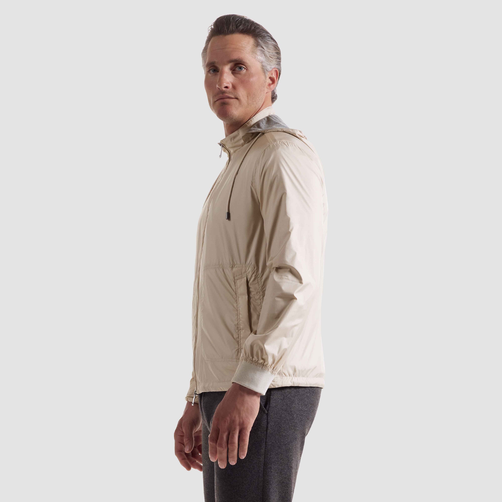 Nylon Windbreaker With Detachable Hood