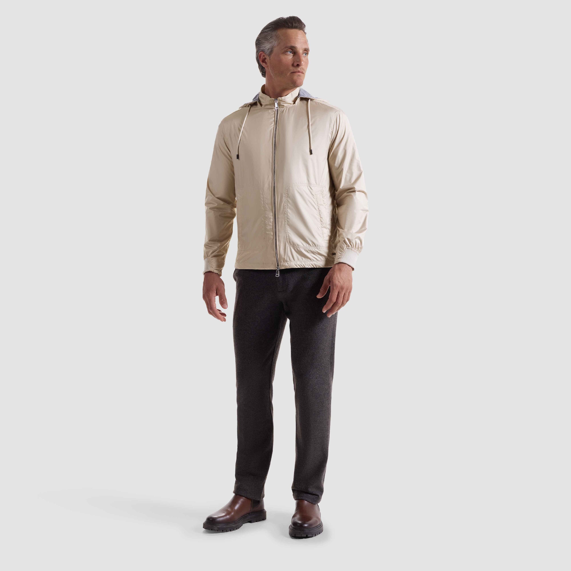 Nylon Windbreaker With Detachable Hood