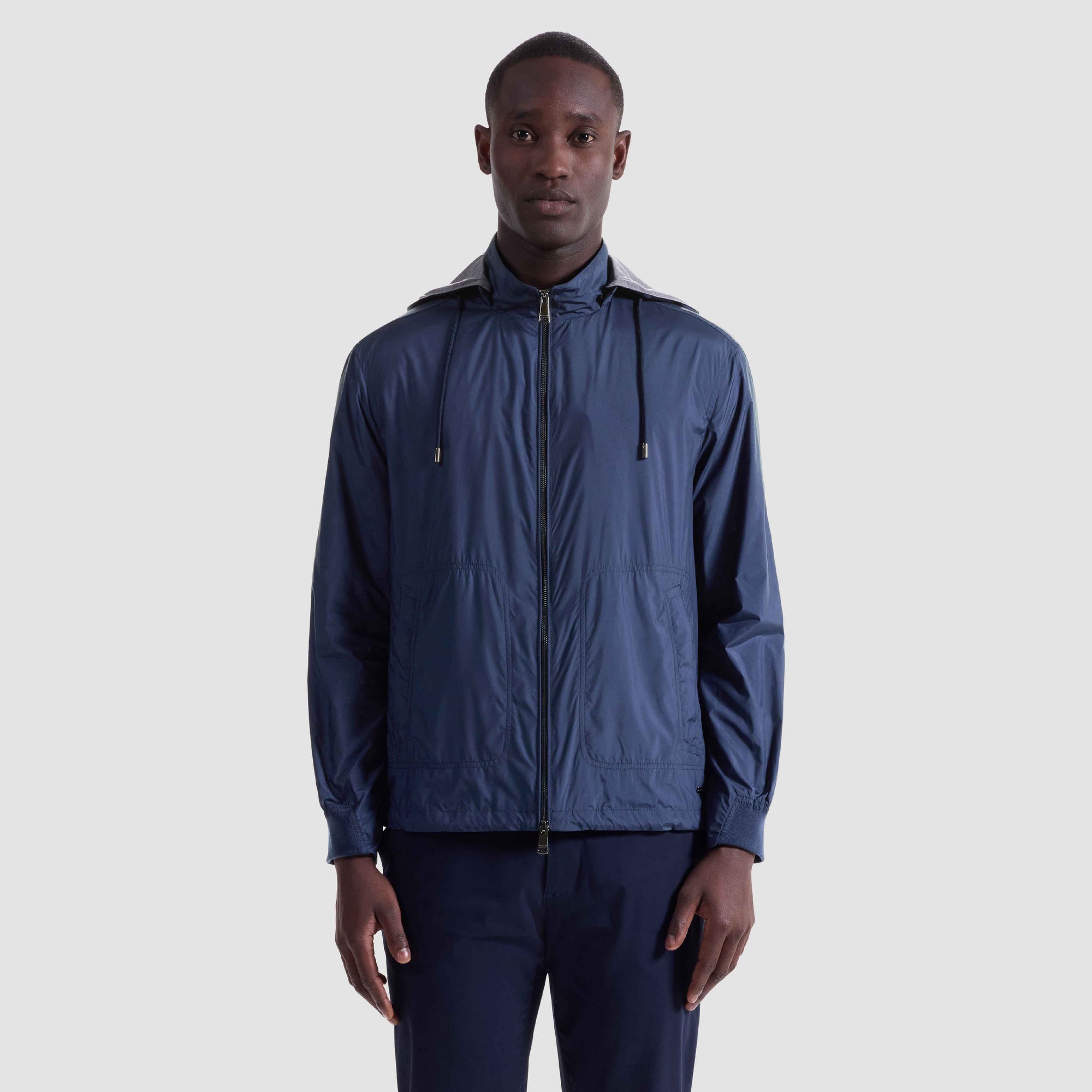 Nylon Windbreaker With Detachable Hood