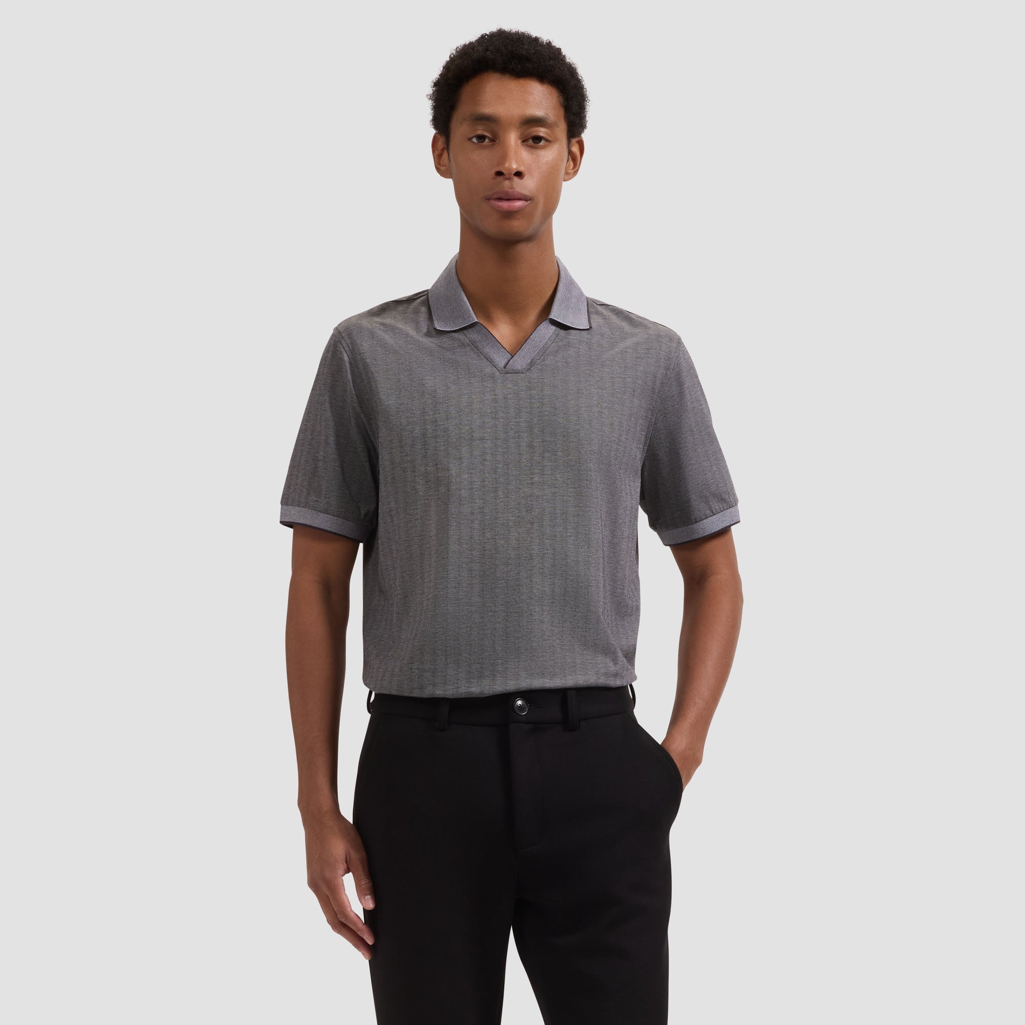 Performance Micro Herringbone Johnny Collar Polo