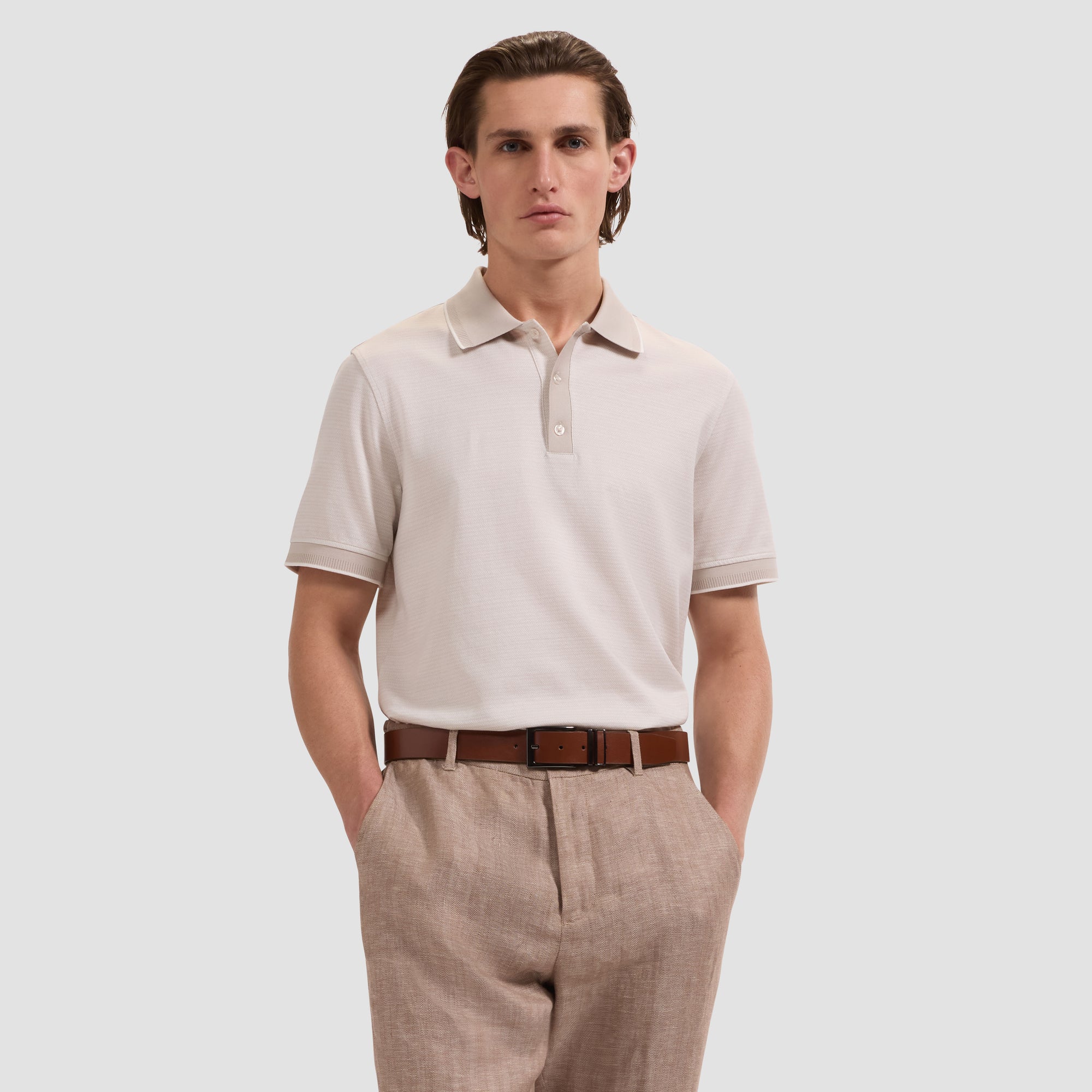 Jacquard Herringbone Three-Button Polo