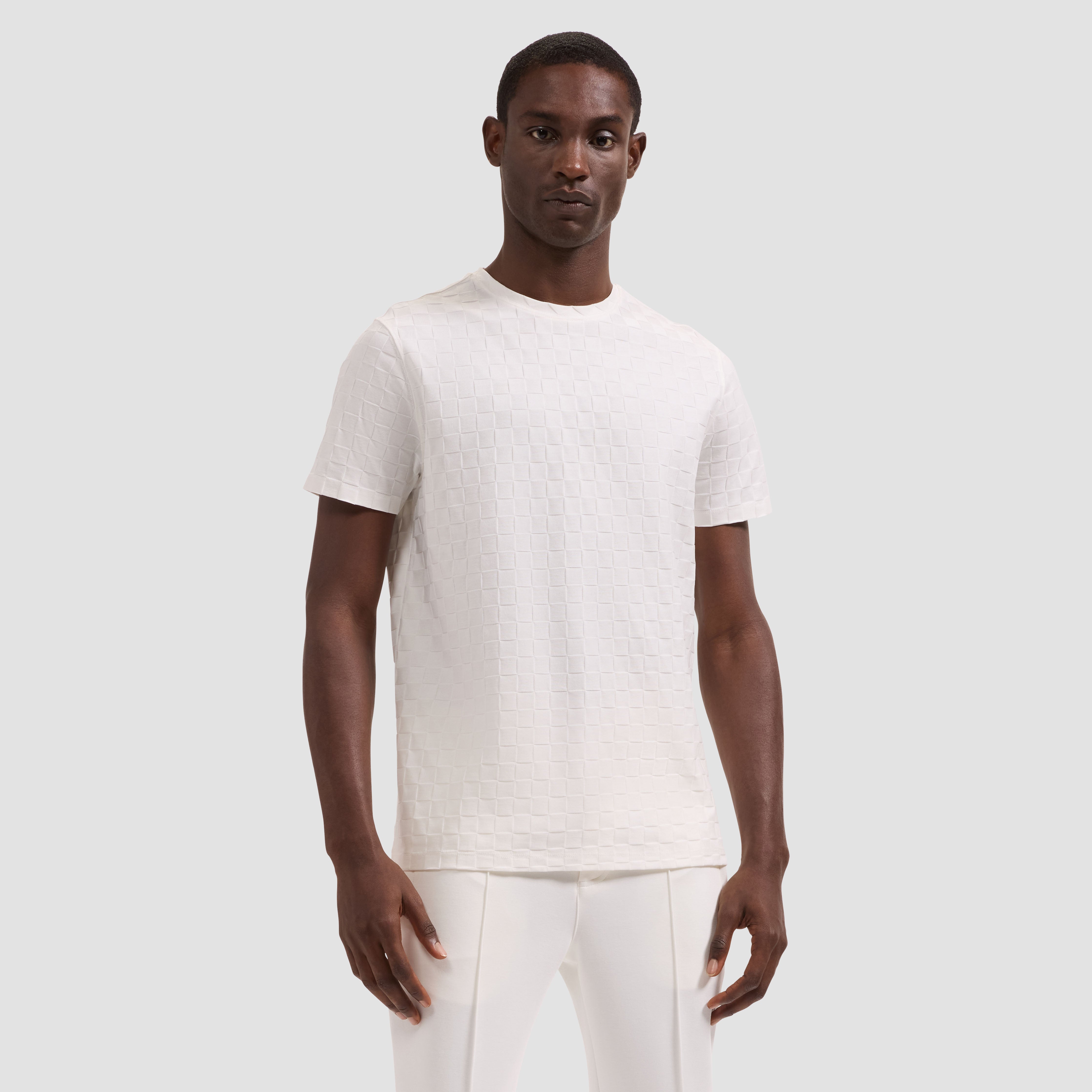 Kouga Tシャツ ホワイト M Checkboard Jacquard T-Shirt in White – BUGATCHI
