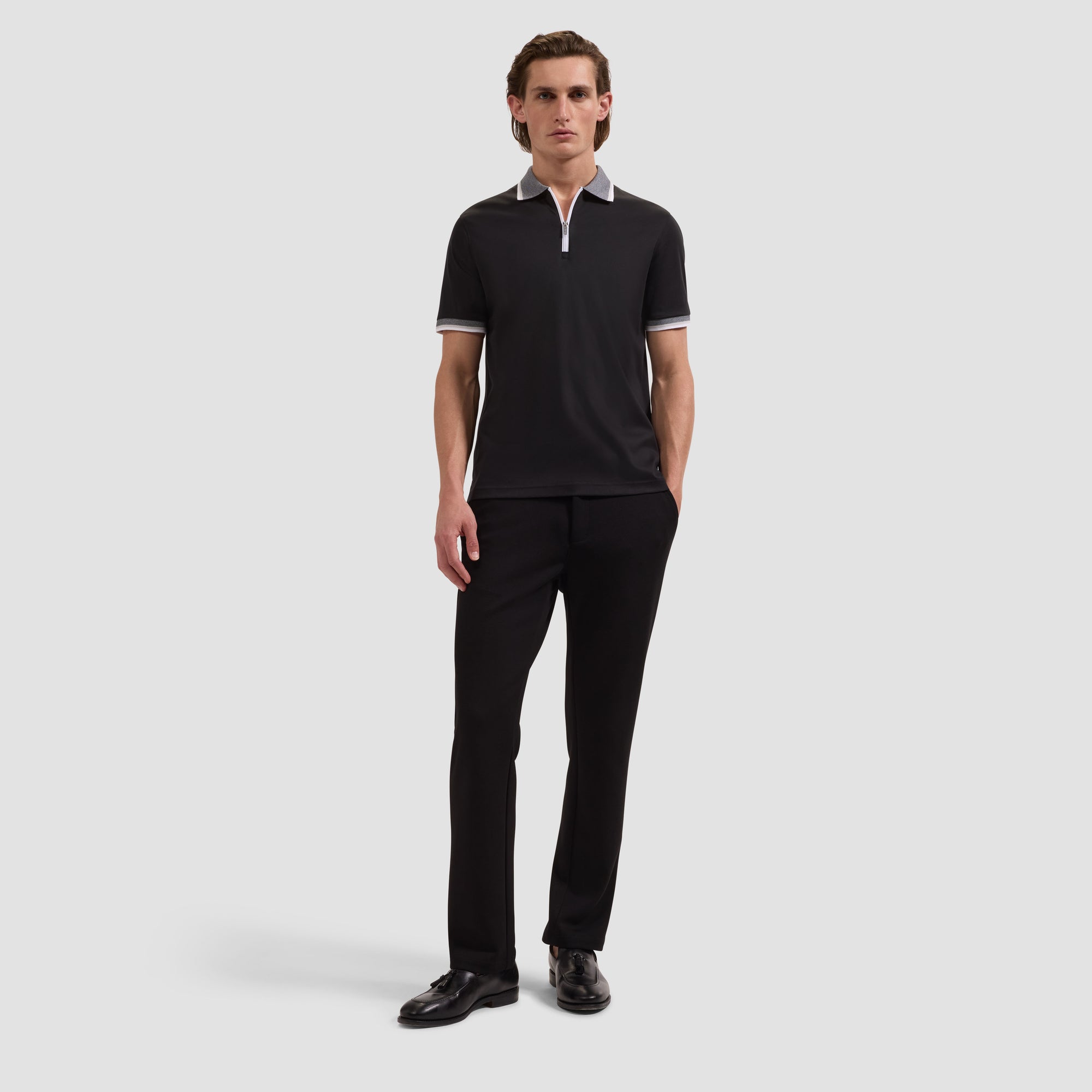 Solid Pima Quarter-Zip Polo