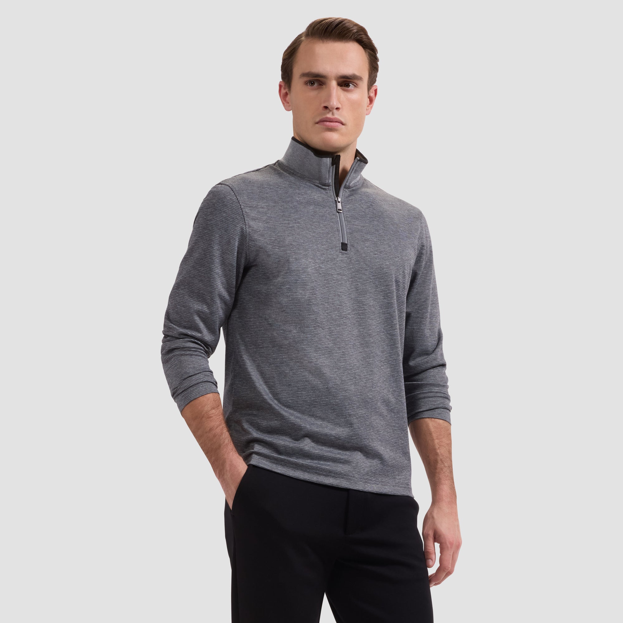 Performance Houndstooth Quarter-Zip Mock Neck Pullover