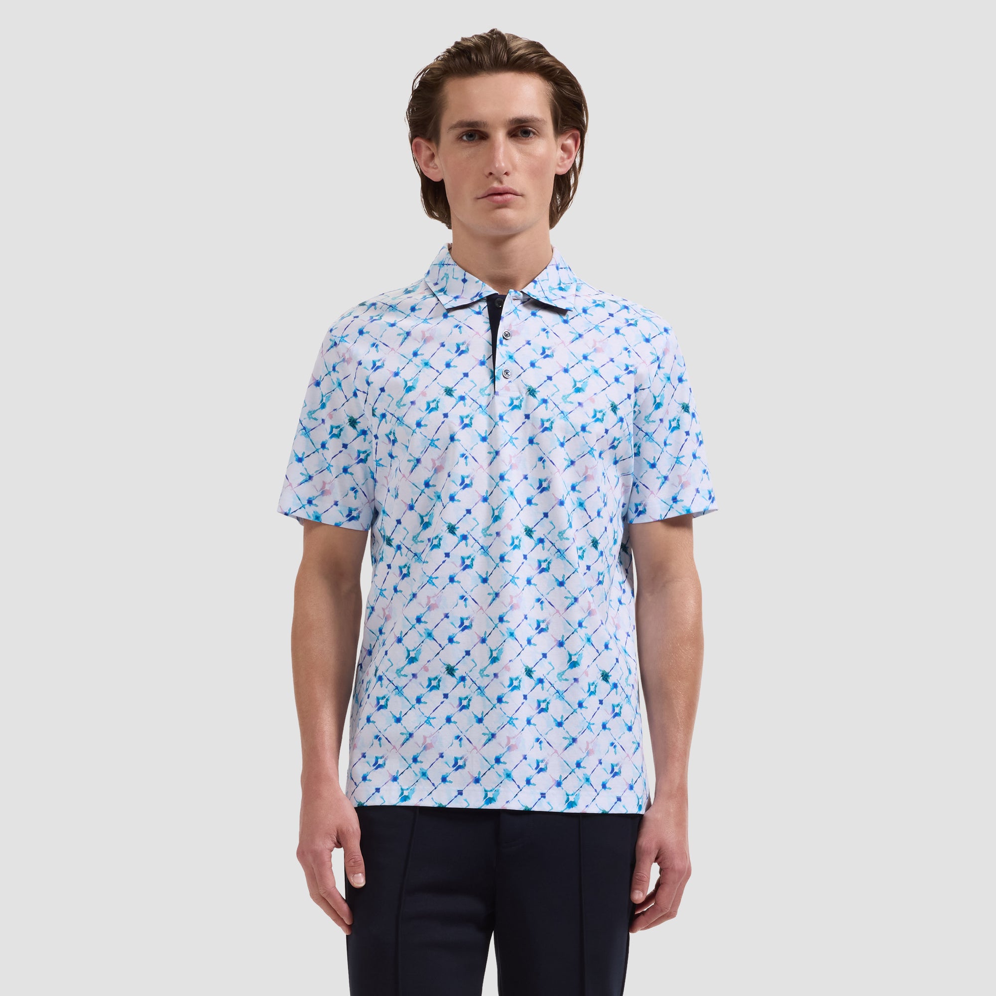 Ink-Blot Diamond Check Polo Shirt