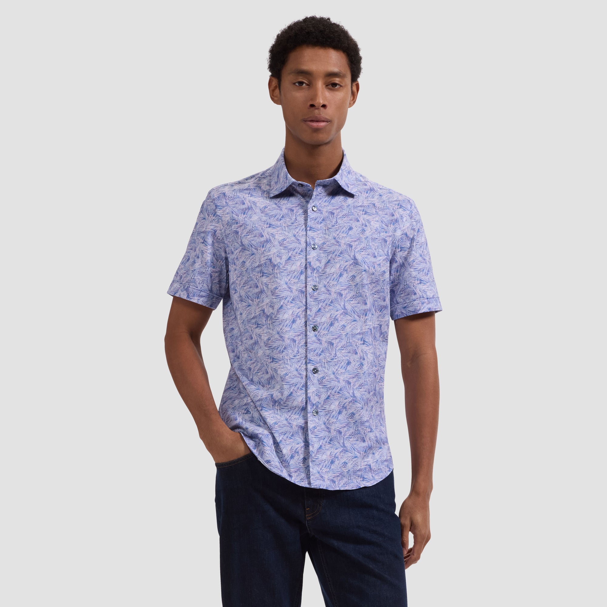 Miles OoohCotton Palm Print Short-Sleeve Shirt