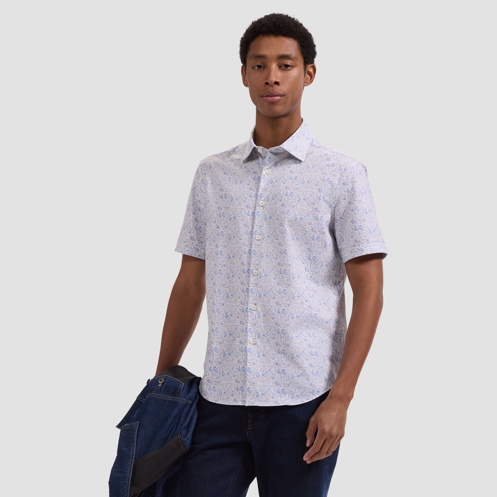 Miles OoohCotton Striped Leaf Short-Sleeve Shirt