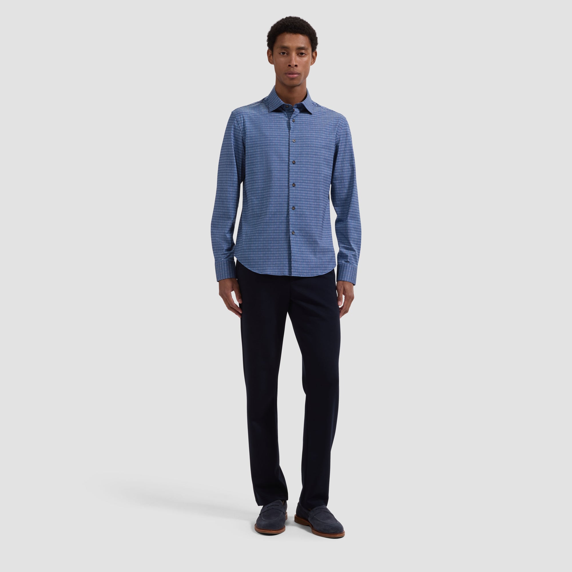 Jimmy OoohCotton Double-Sided Basketweave & Leaf Print Shirt