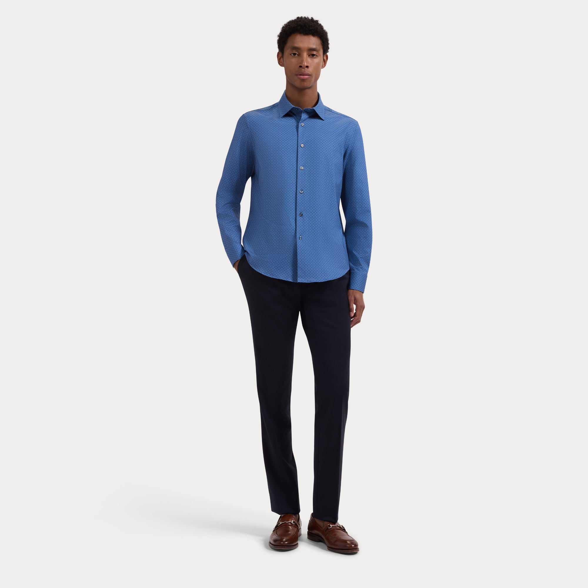 Jimmy OoohCotton Double-Sided Diamond & Leaf Print Shirt