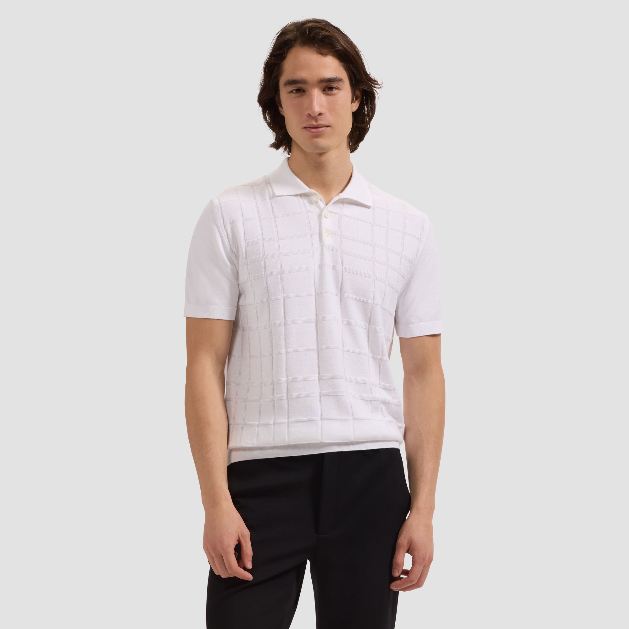 Textured Grid Short-Sleeve Polo Sweater