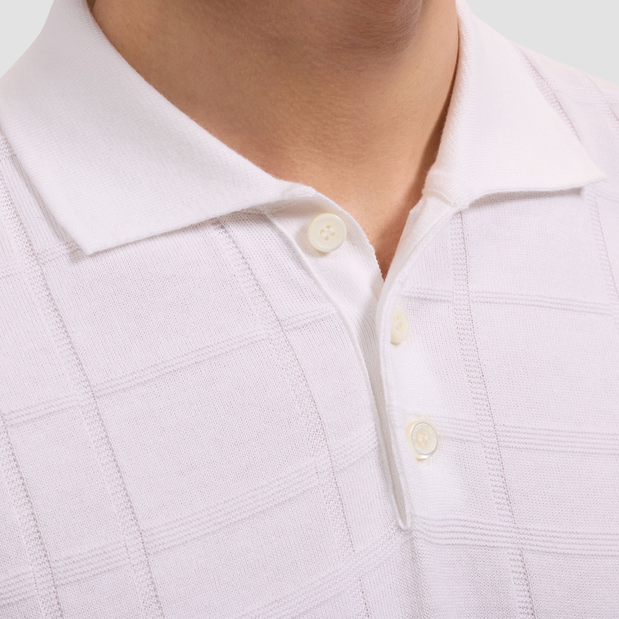 Textured Grid Short-Sleeve Polo Sweater