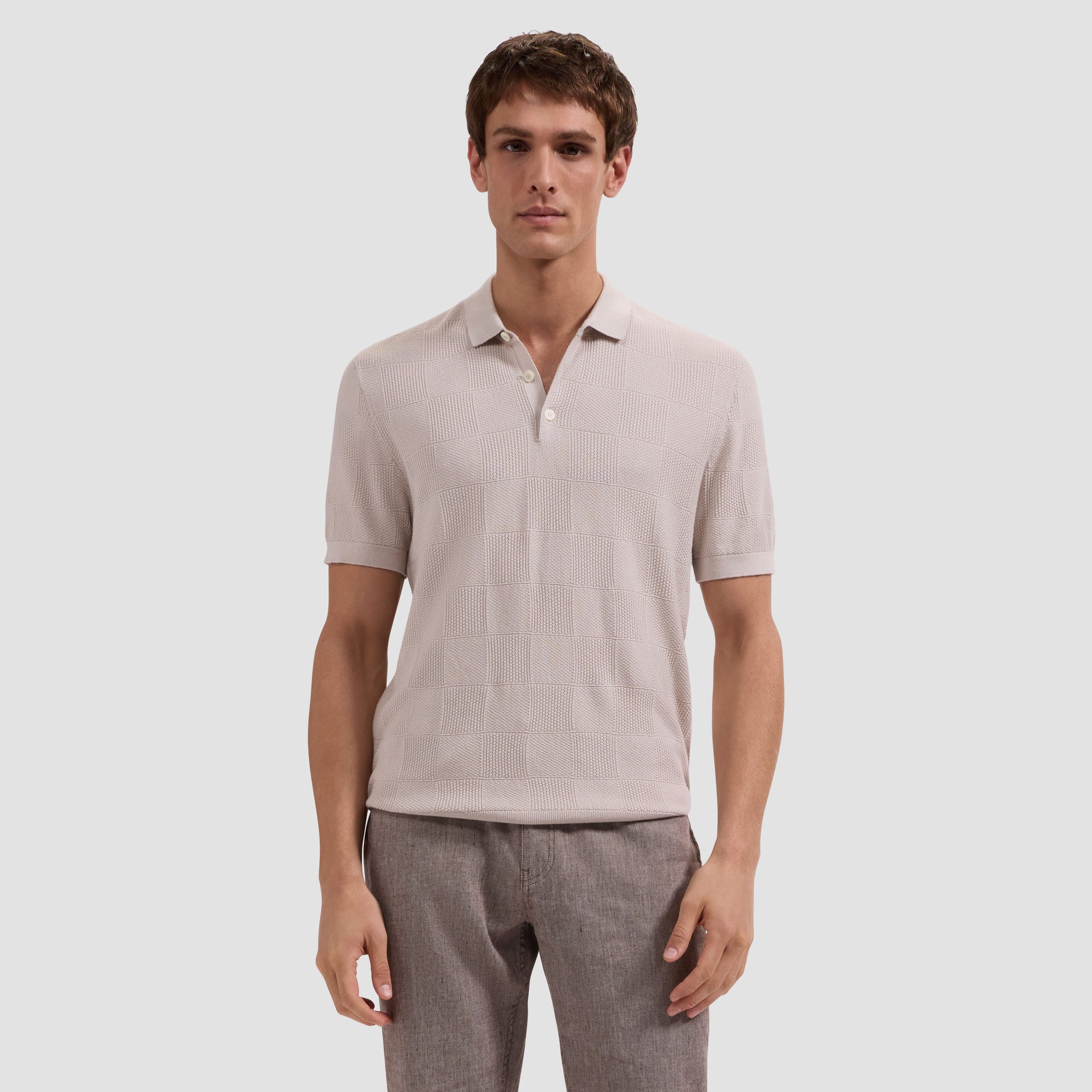 Textured Check Short-Sleeve Polo Sweater