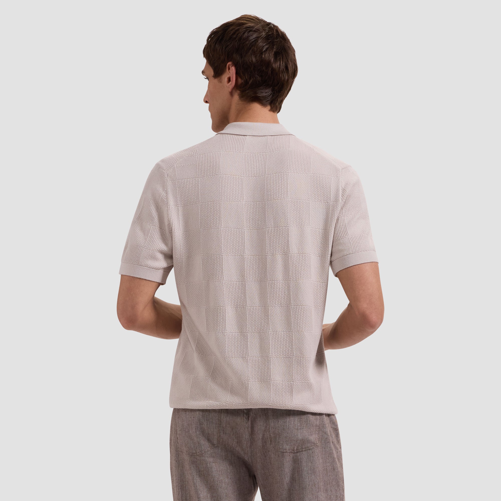Textured Check Short-Sleeve Polo Sweater