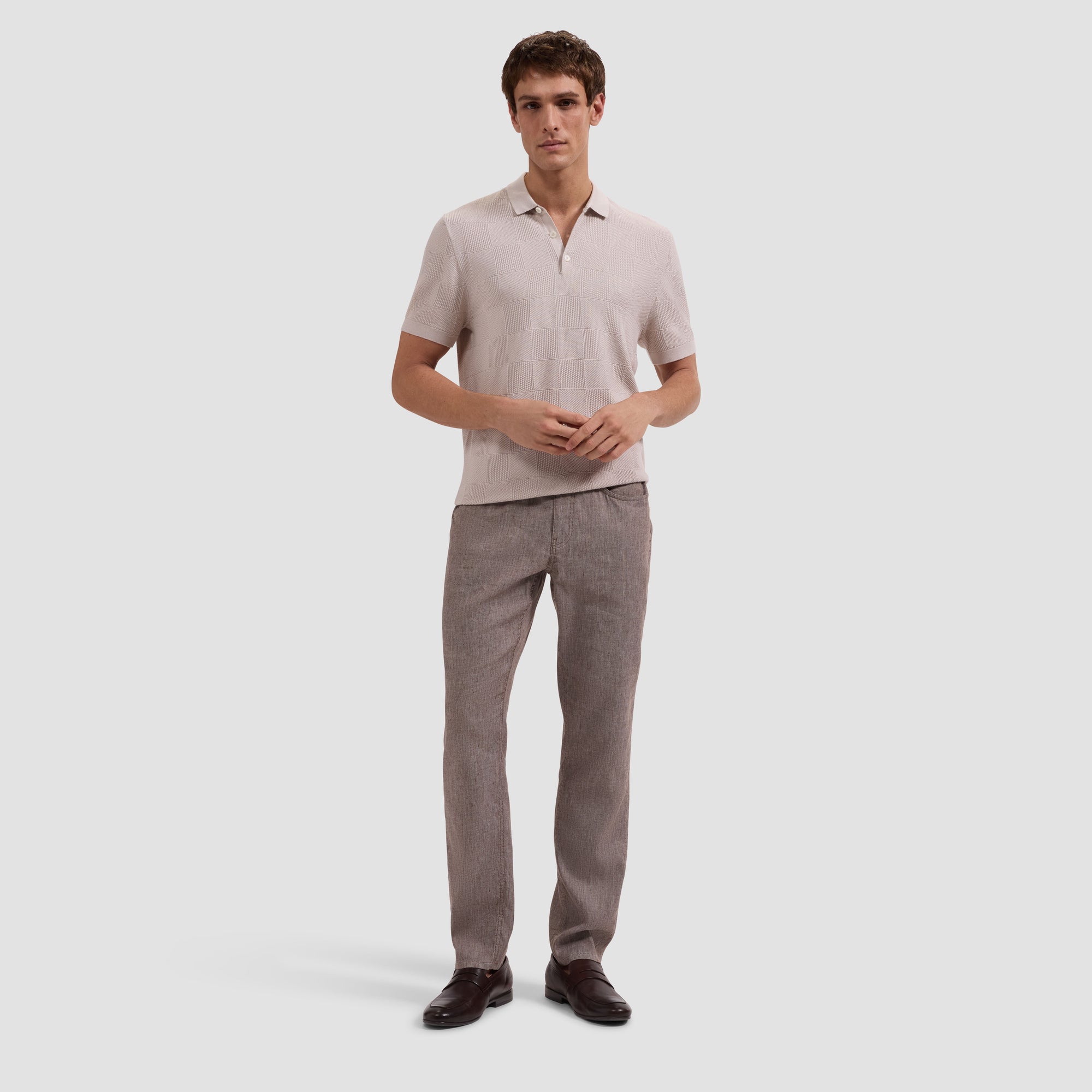 Textured Check Short-Sleeve Polo Sweater