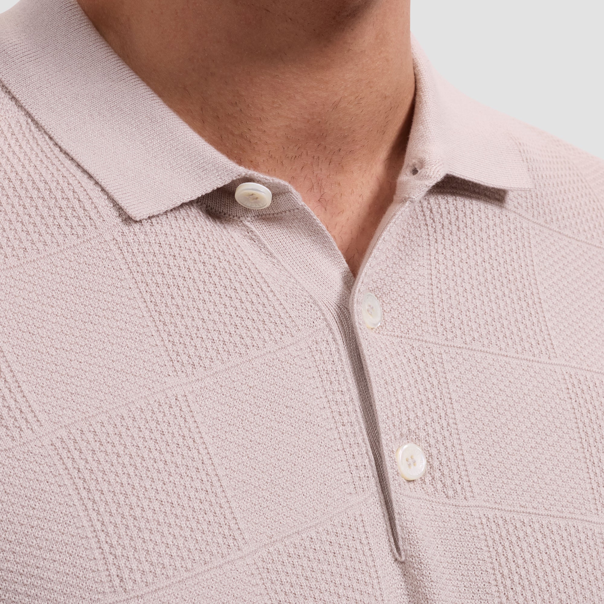 Textured Check Short-Sleeve Polo Sweater
