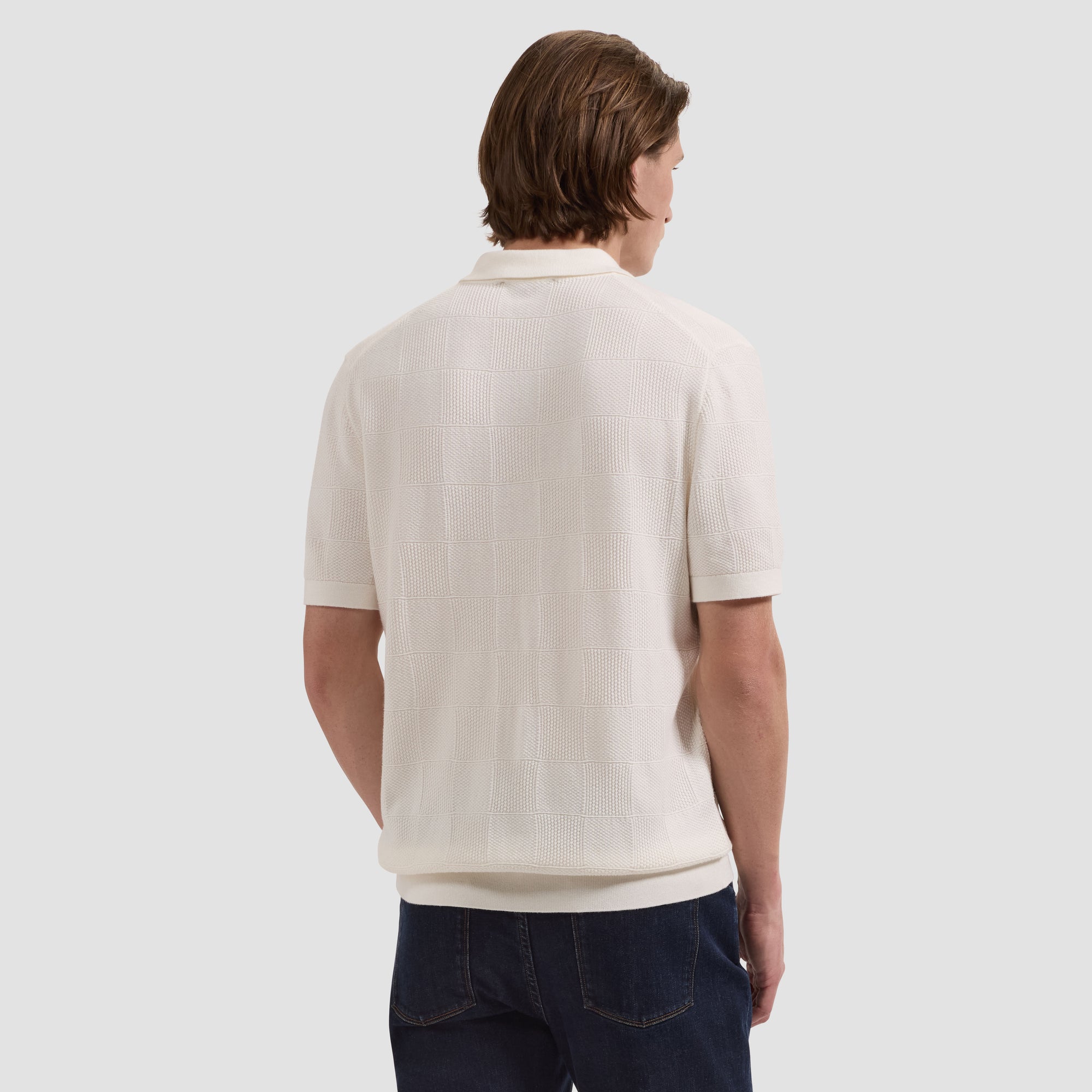 Textured Check Short-Sleeve Polo Sweater