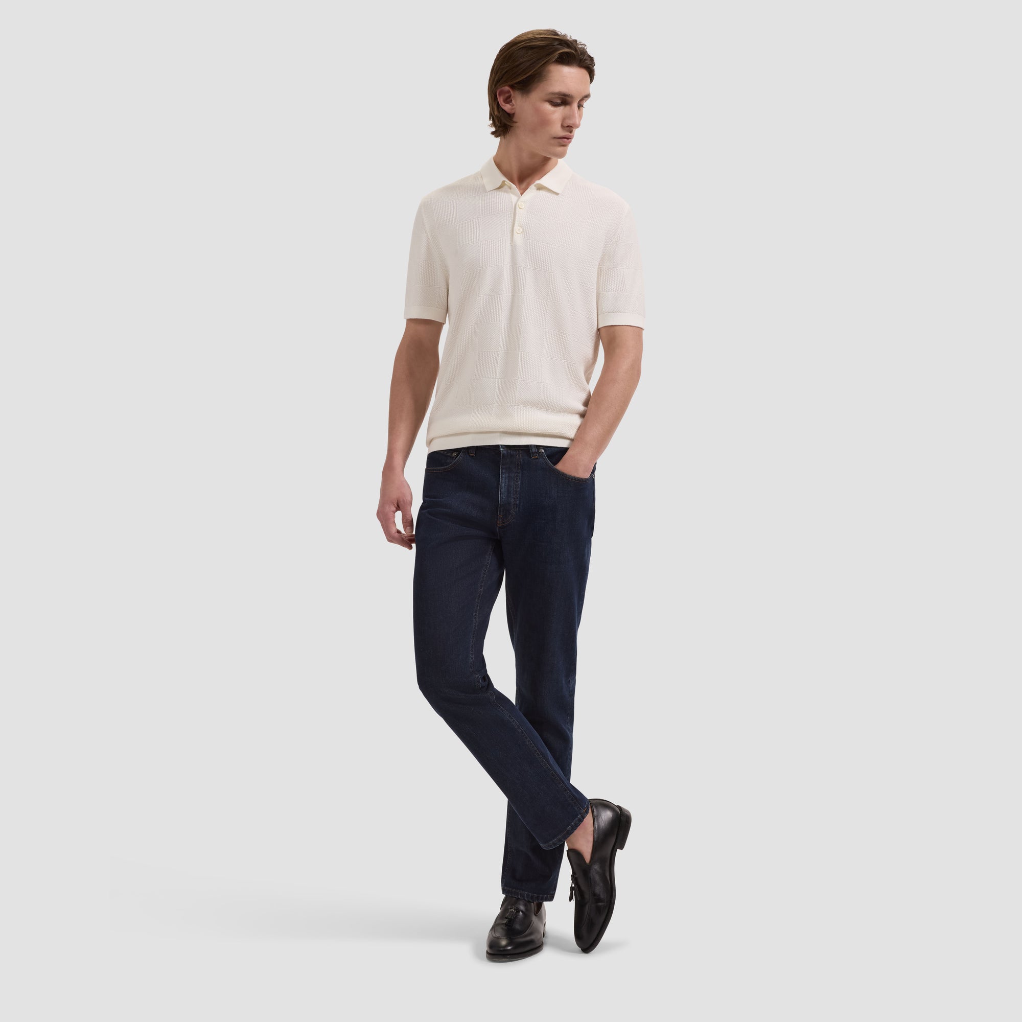 Textured Check Short-Sleeve Polo Sweater