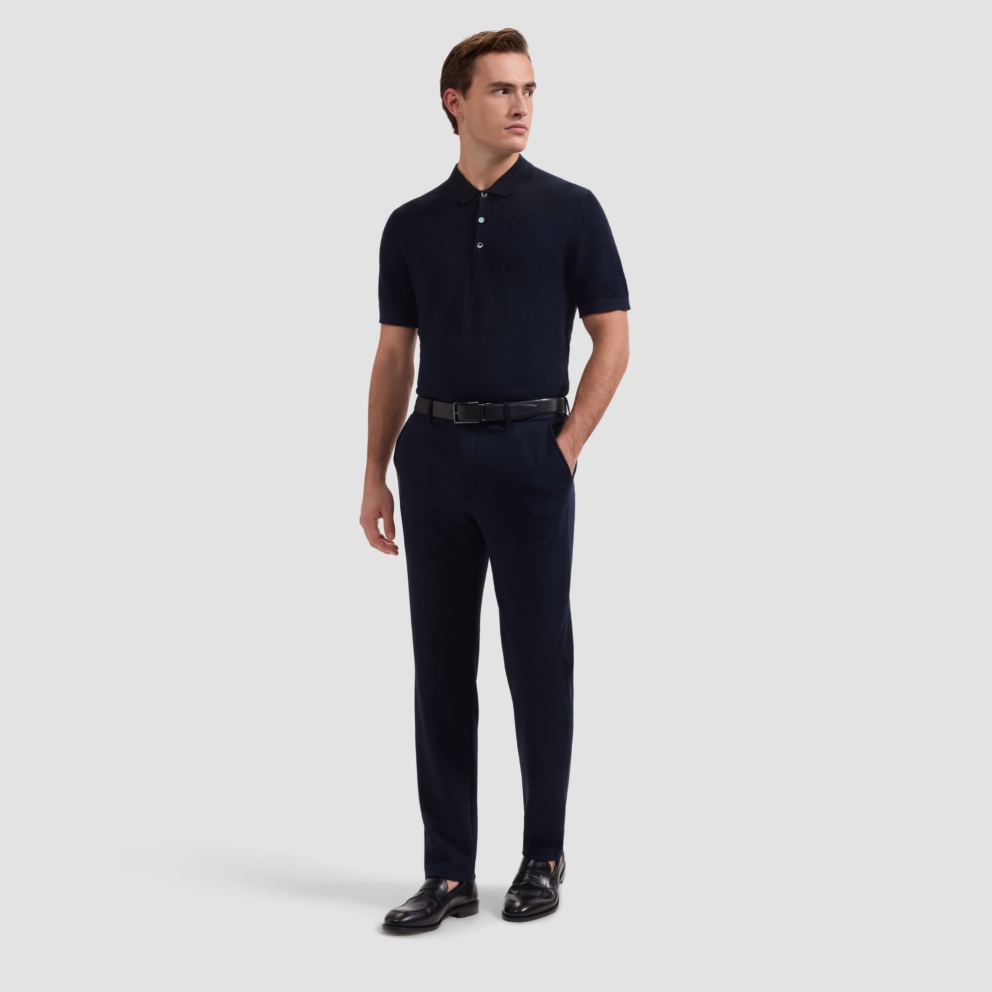 Textured Check Short-Sleeve Polo Sweater