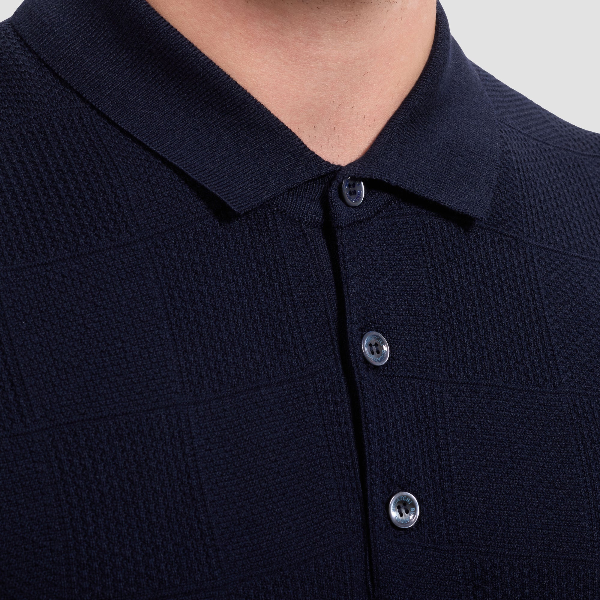 Textured Check Short-Sleeve Polo Sweater