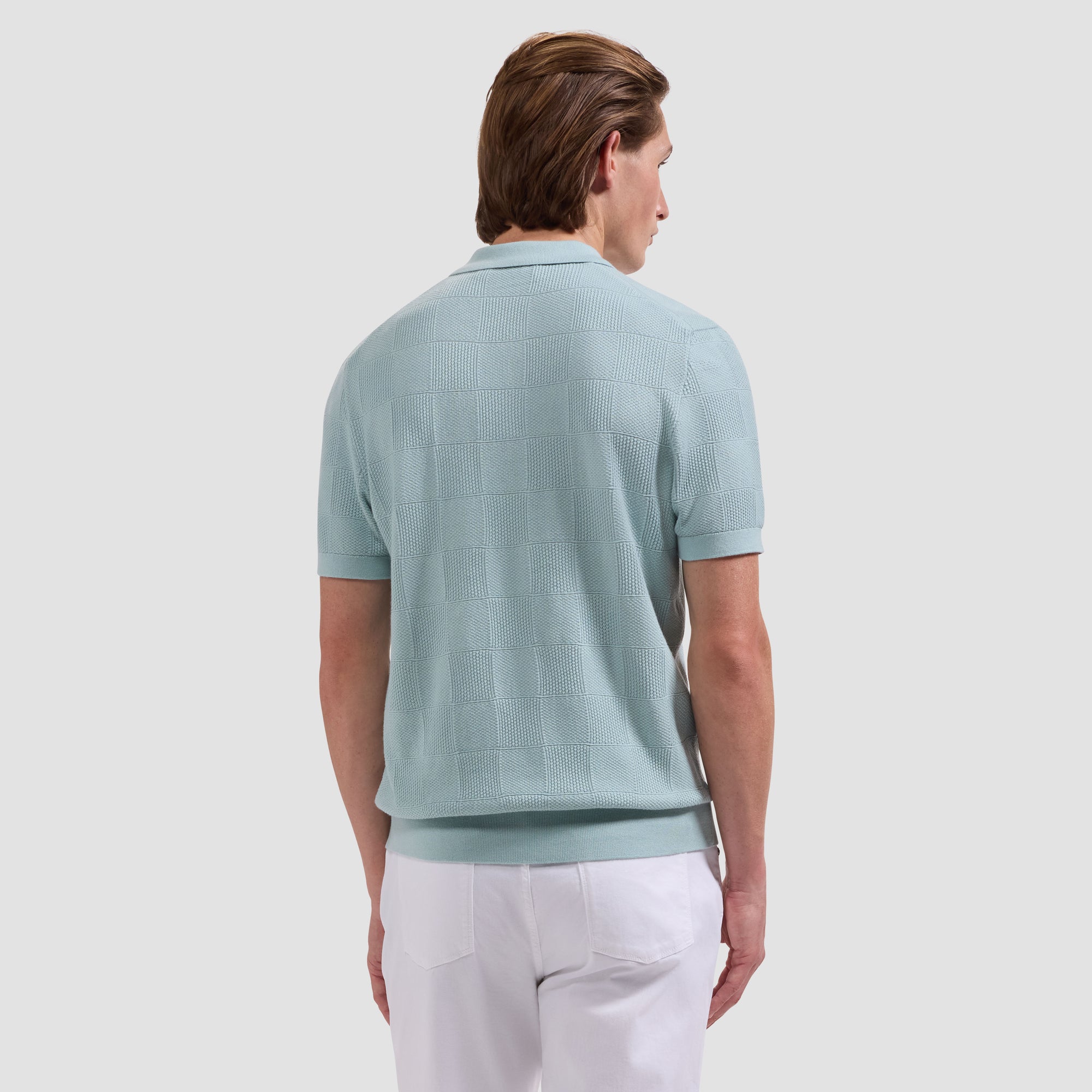 Textured Check Short-Sleeve Polo Sweater