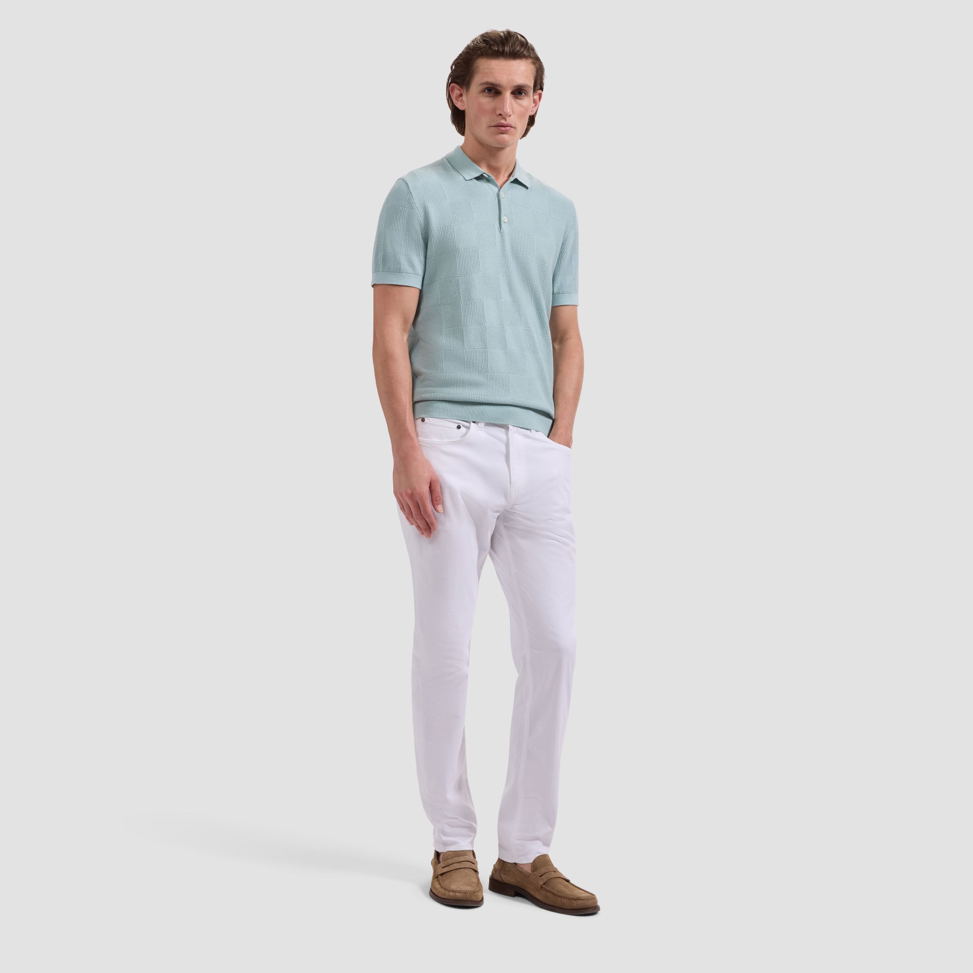 Textured Check Short-Sleeve Polo Sweater