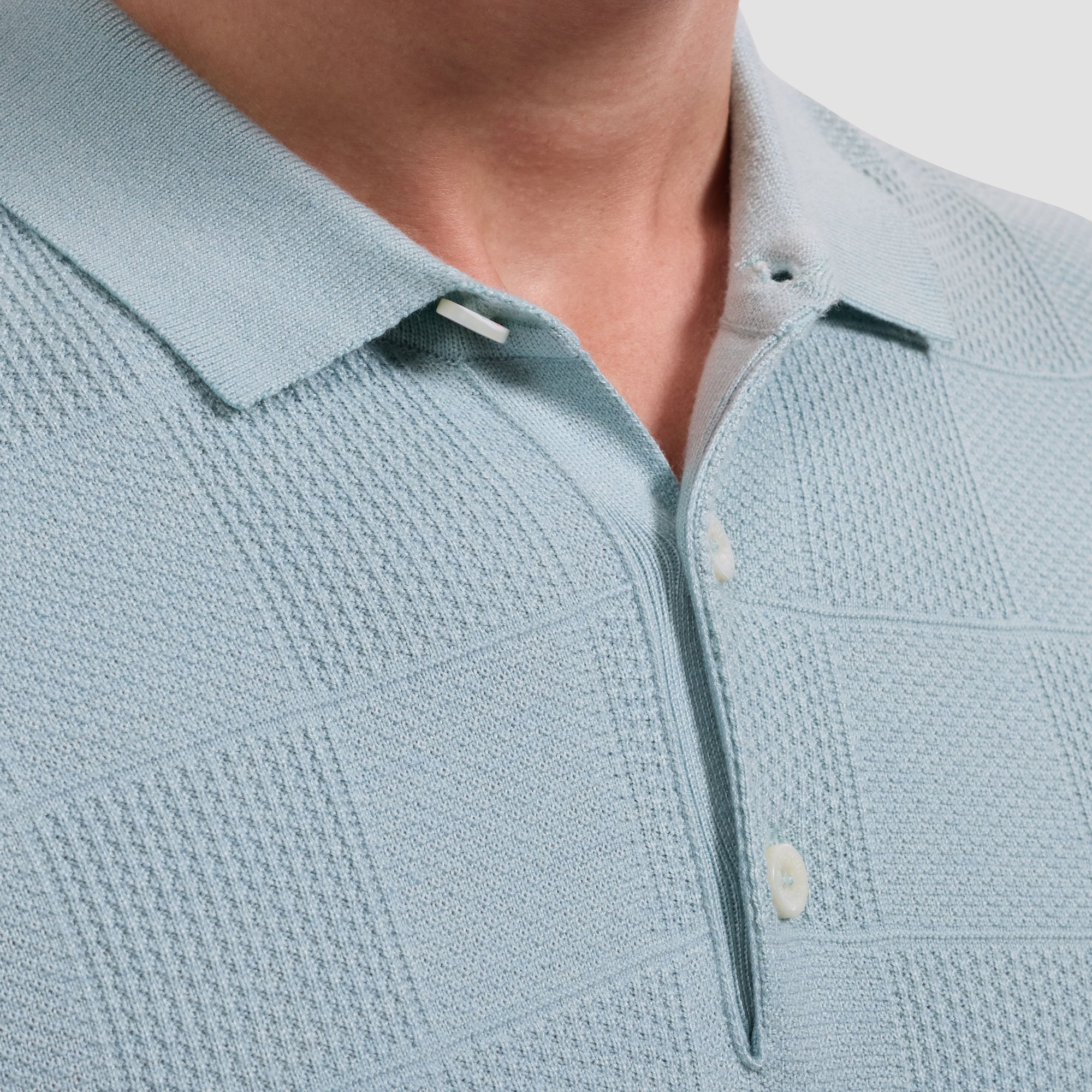 Textured Check Short-Sleeve Polo Sweater