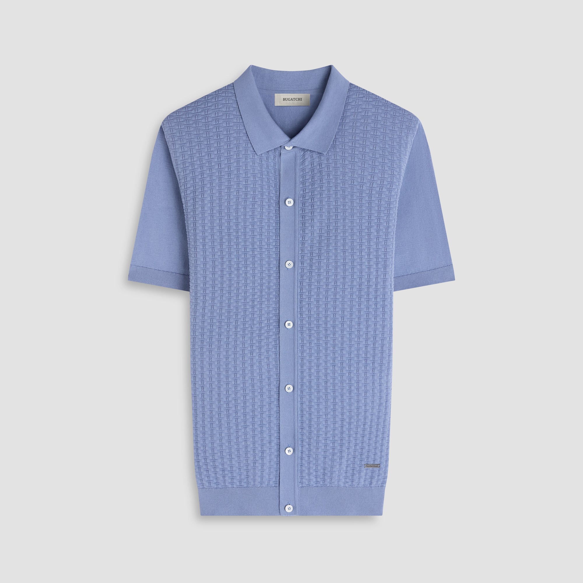 Basketweave Button-Front Short-Sleeve Sweater