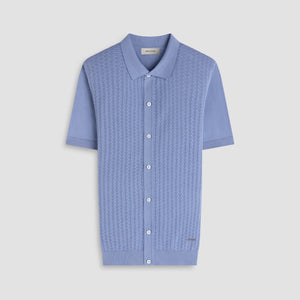 Basketweave Button-Front Short-Sleeve Sweater