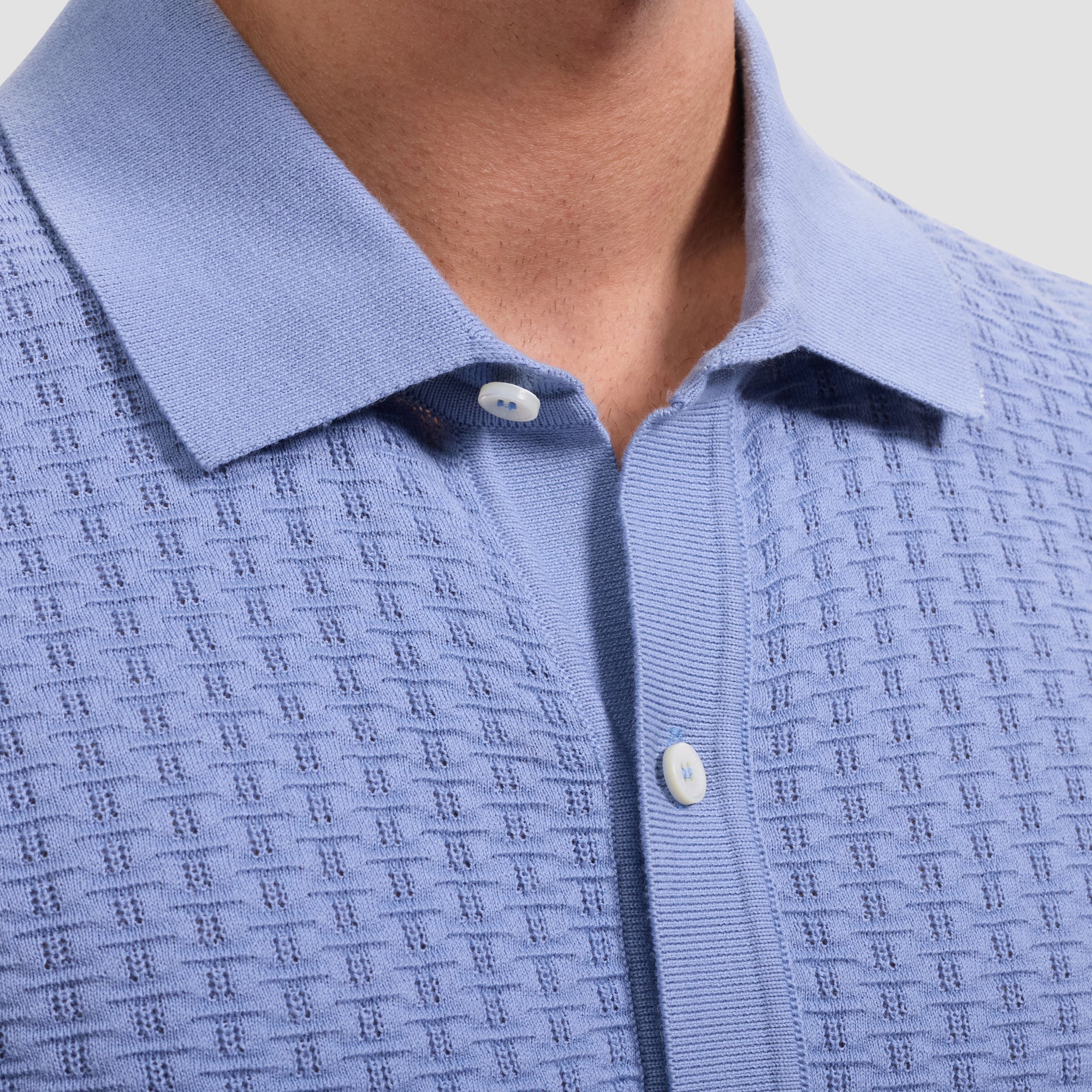 Basketweave Button-Front Short-Sleeve Sweater