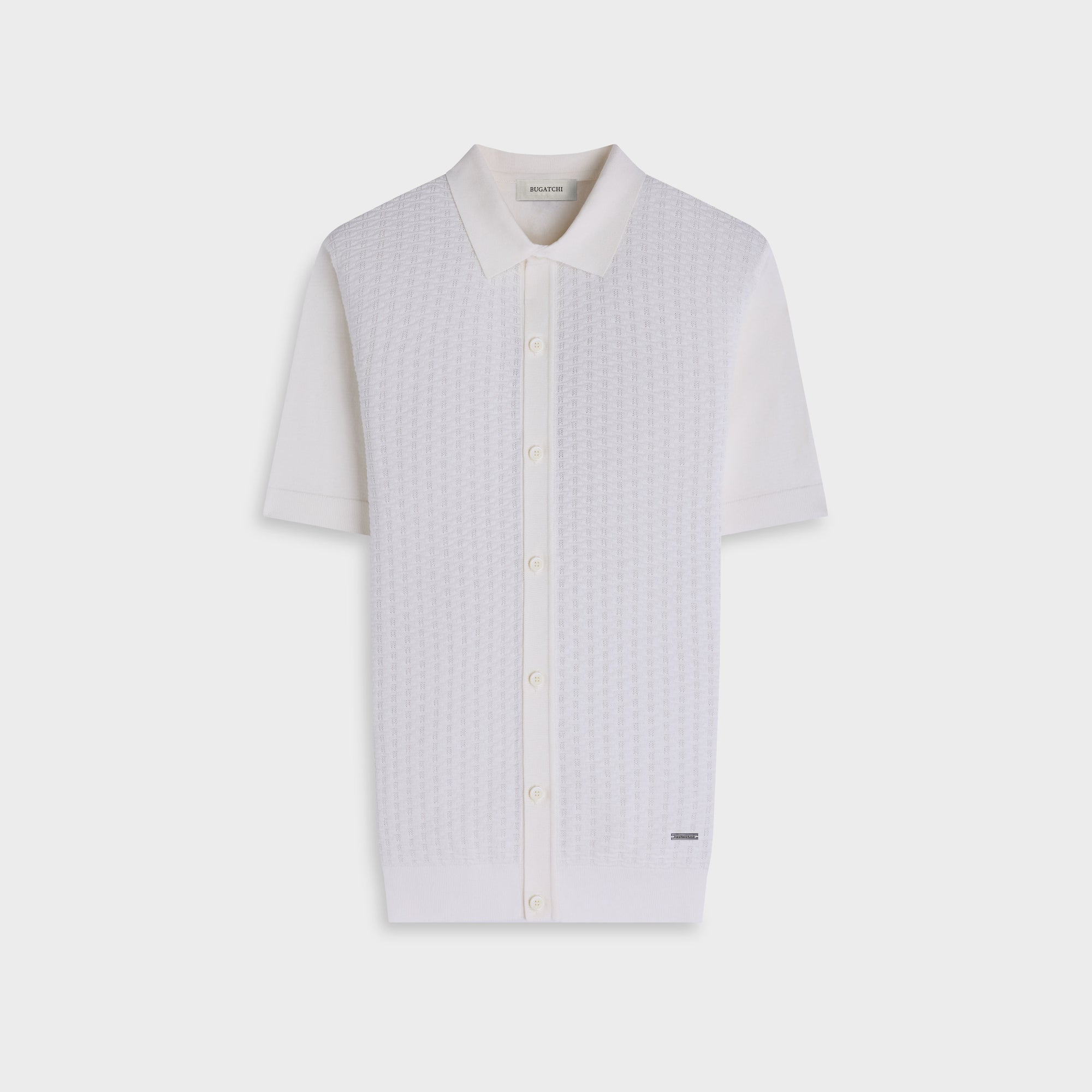 Basketweave Button-Front Short-Sleeve Sweater