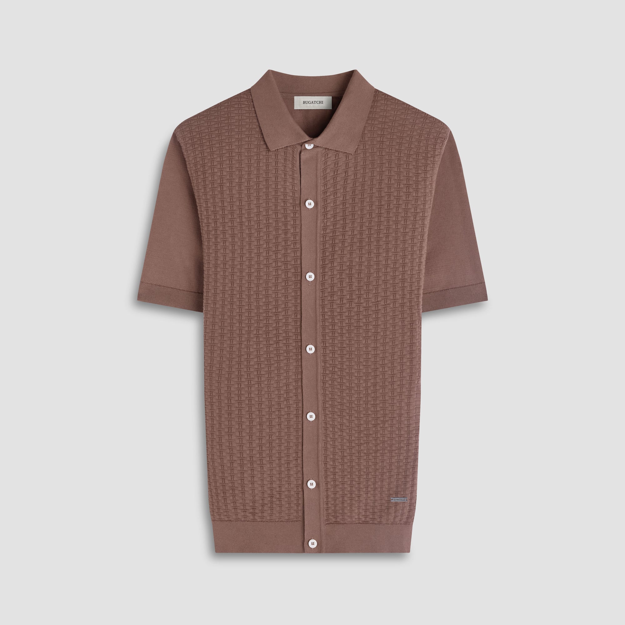 Basketweave Button-Front Short-Sleeve Sweater
