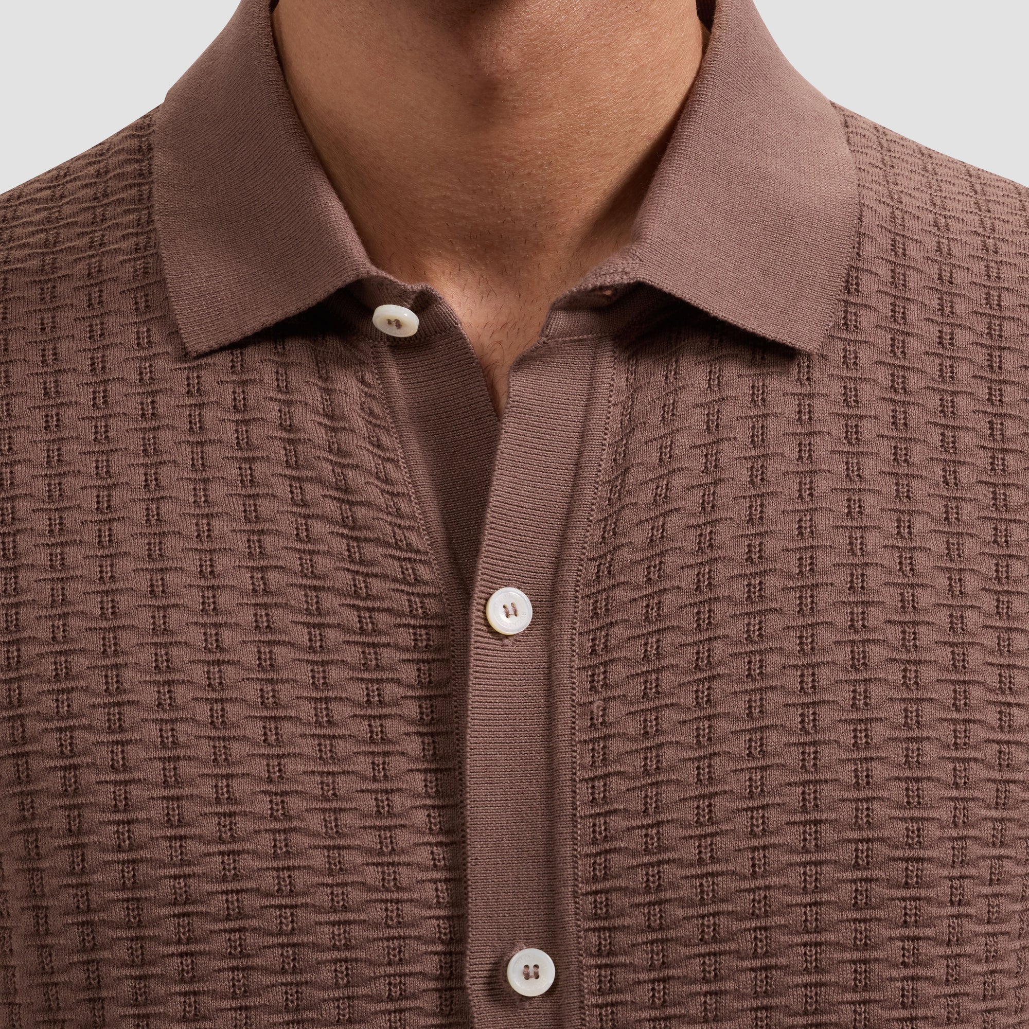 Basketweave Button-Front Short-Sleeve Sweater