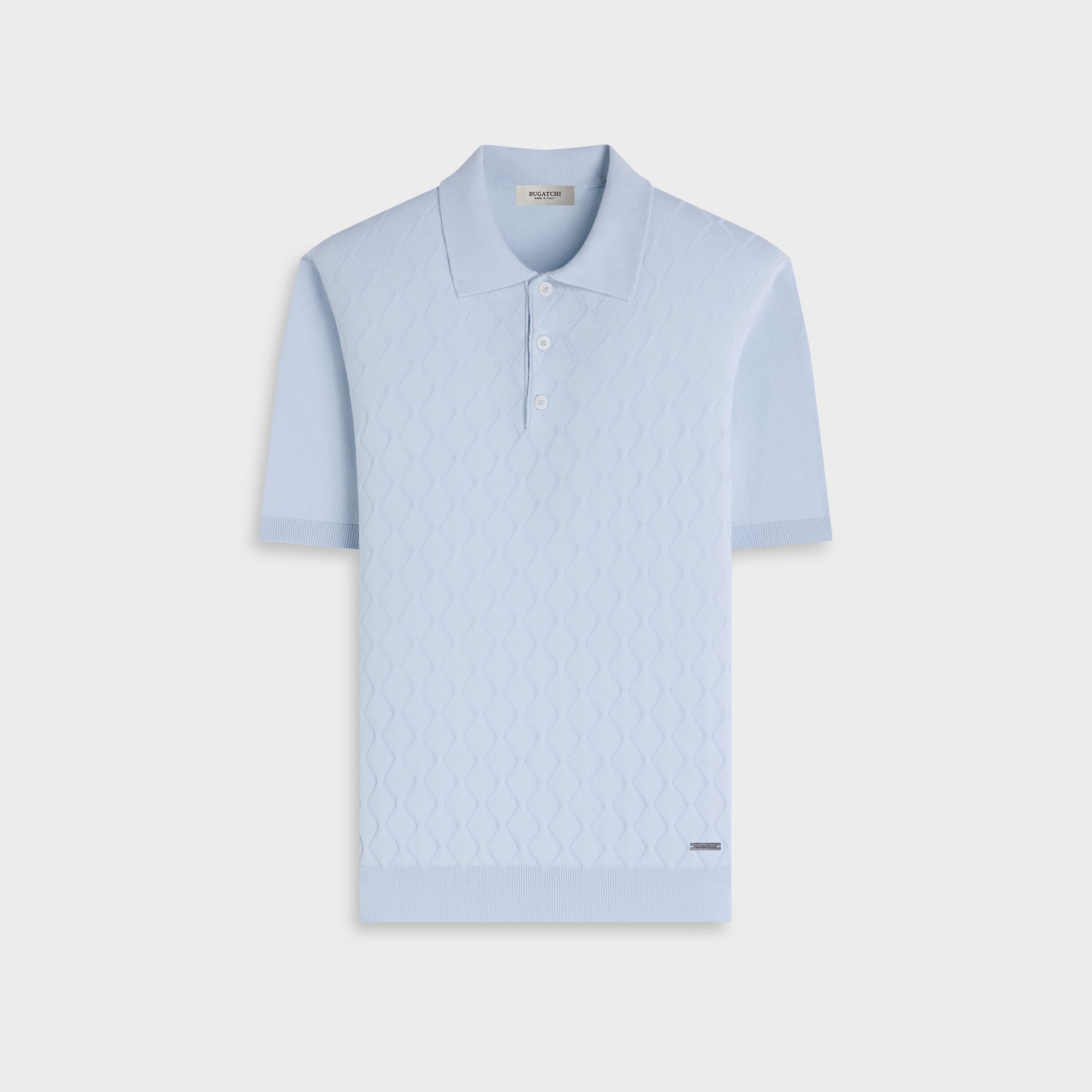 Embossed Wave Short-Sleeve Polo Sweater