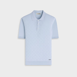 Embossed Wave Short-Sleeve Polo Sweater