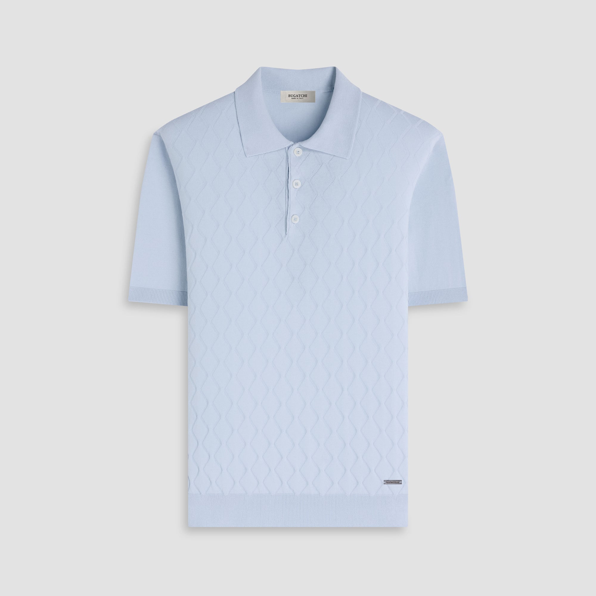Embossed Wave Short-Sleeve Polo Sweater