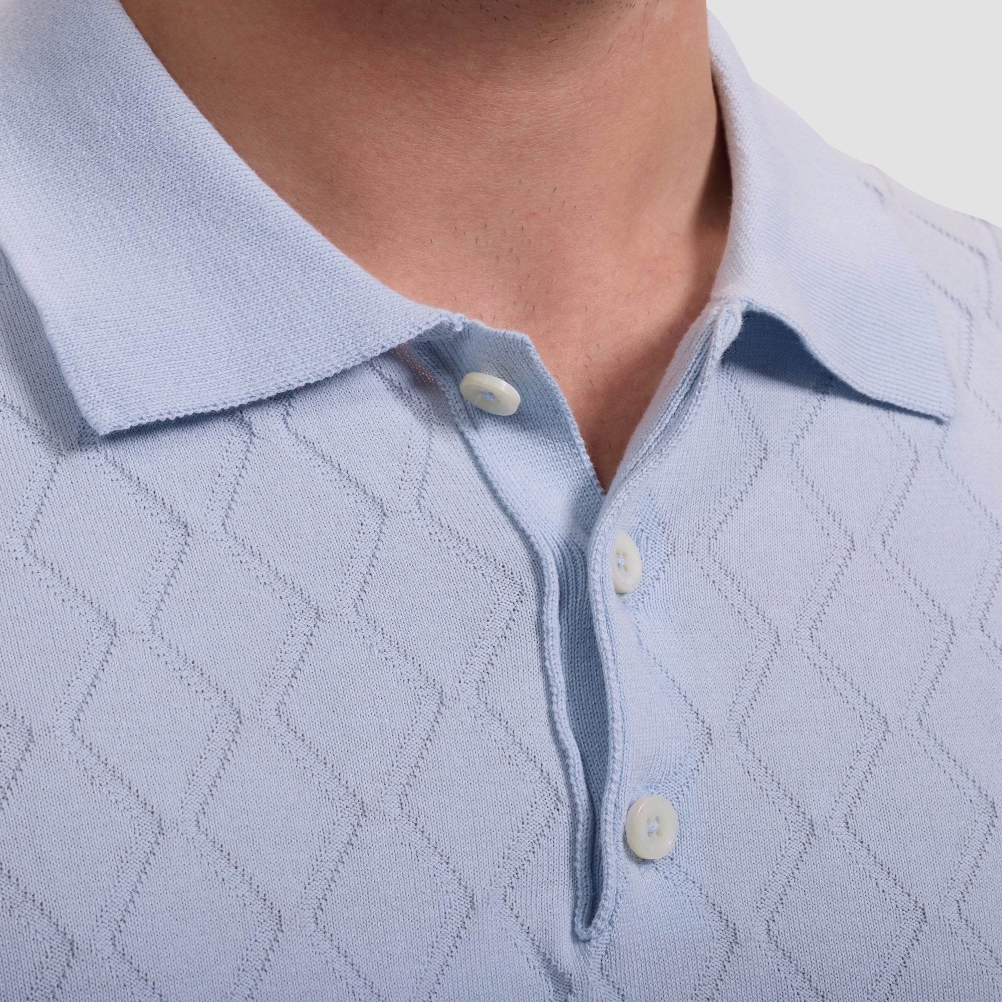 Embossed Wave Short-Sleeve Polo Sweater