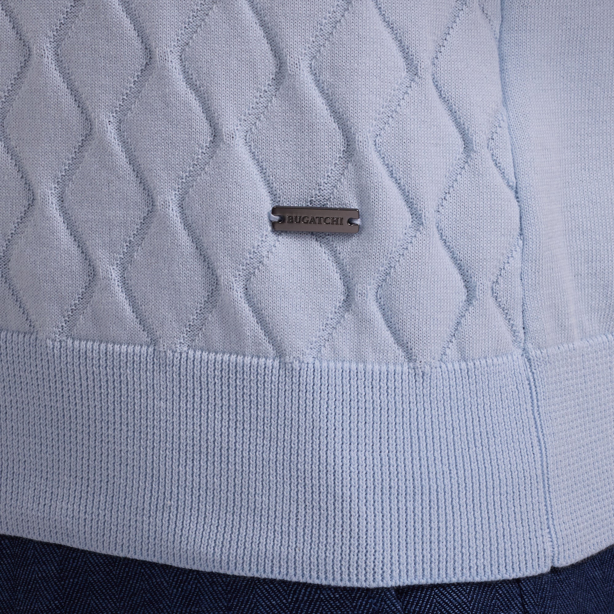 Embossed Wave Short-Sleeve Polo Sweater